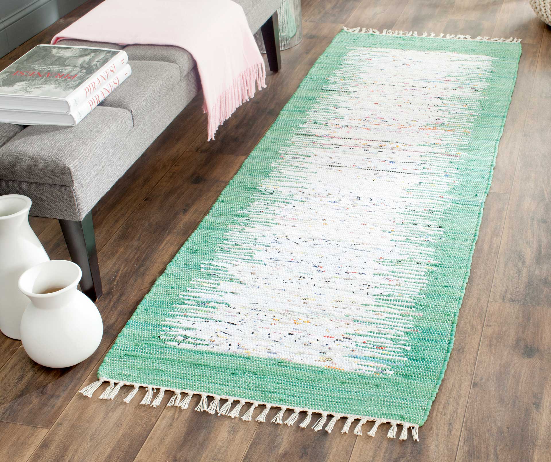 Montauk Border Ivory/Sea Green Runner Rug - Image 3