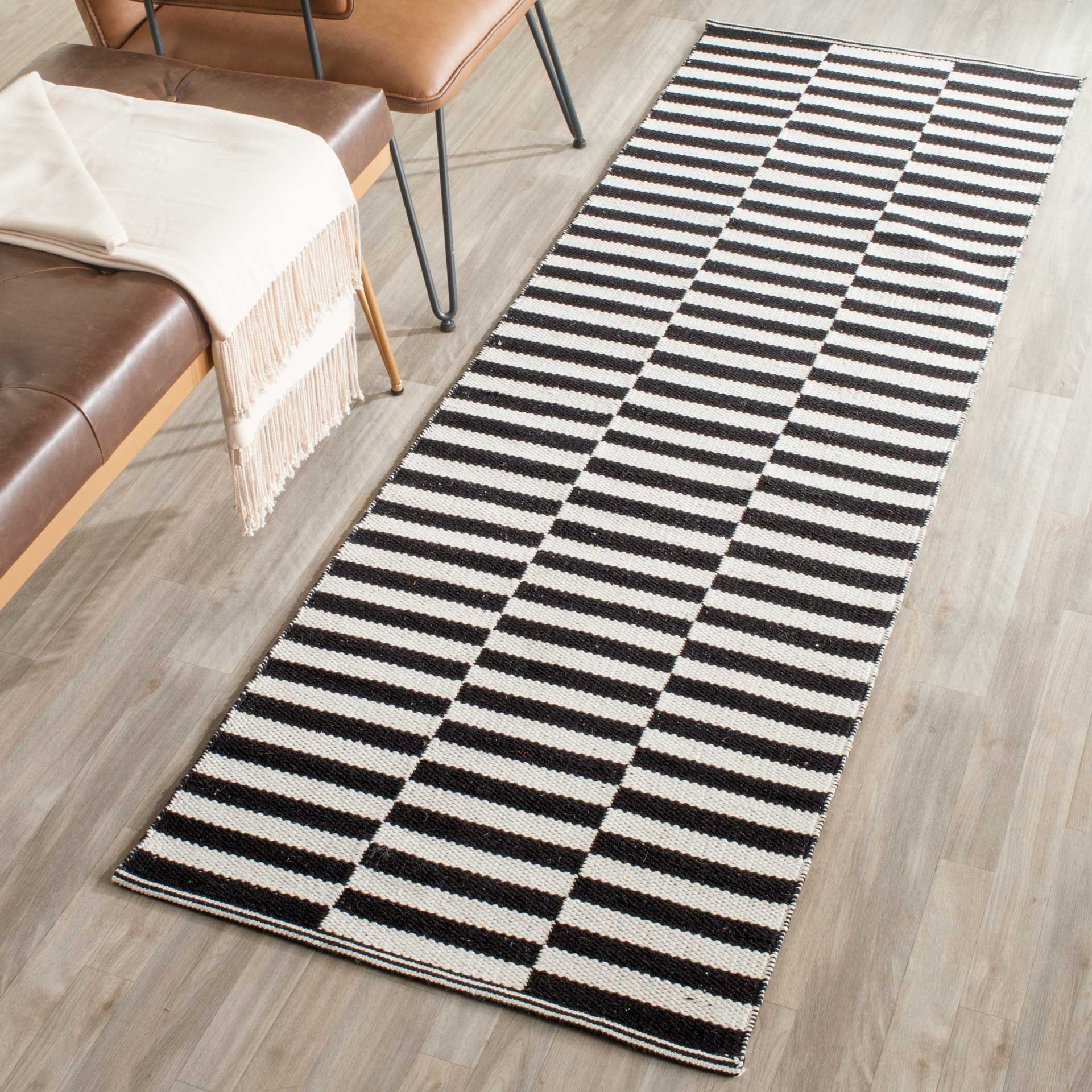 Montauk Checker Ivory/Black Runner Rug - Image 3