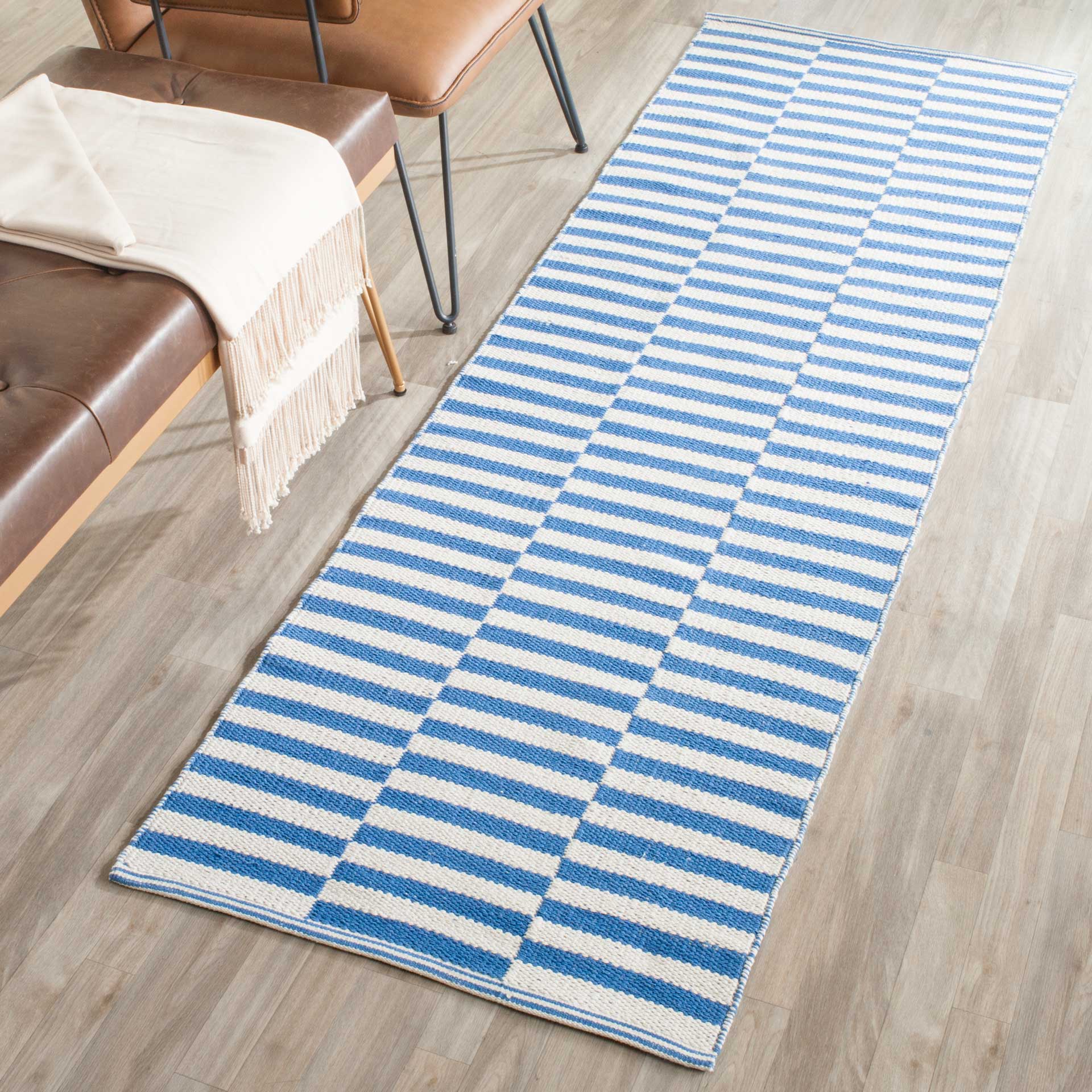 Montauk Checker Ivory/Blue Runner Rug - Image 3