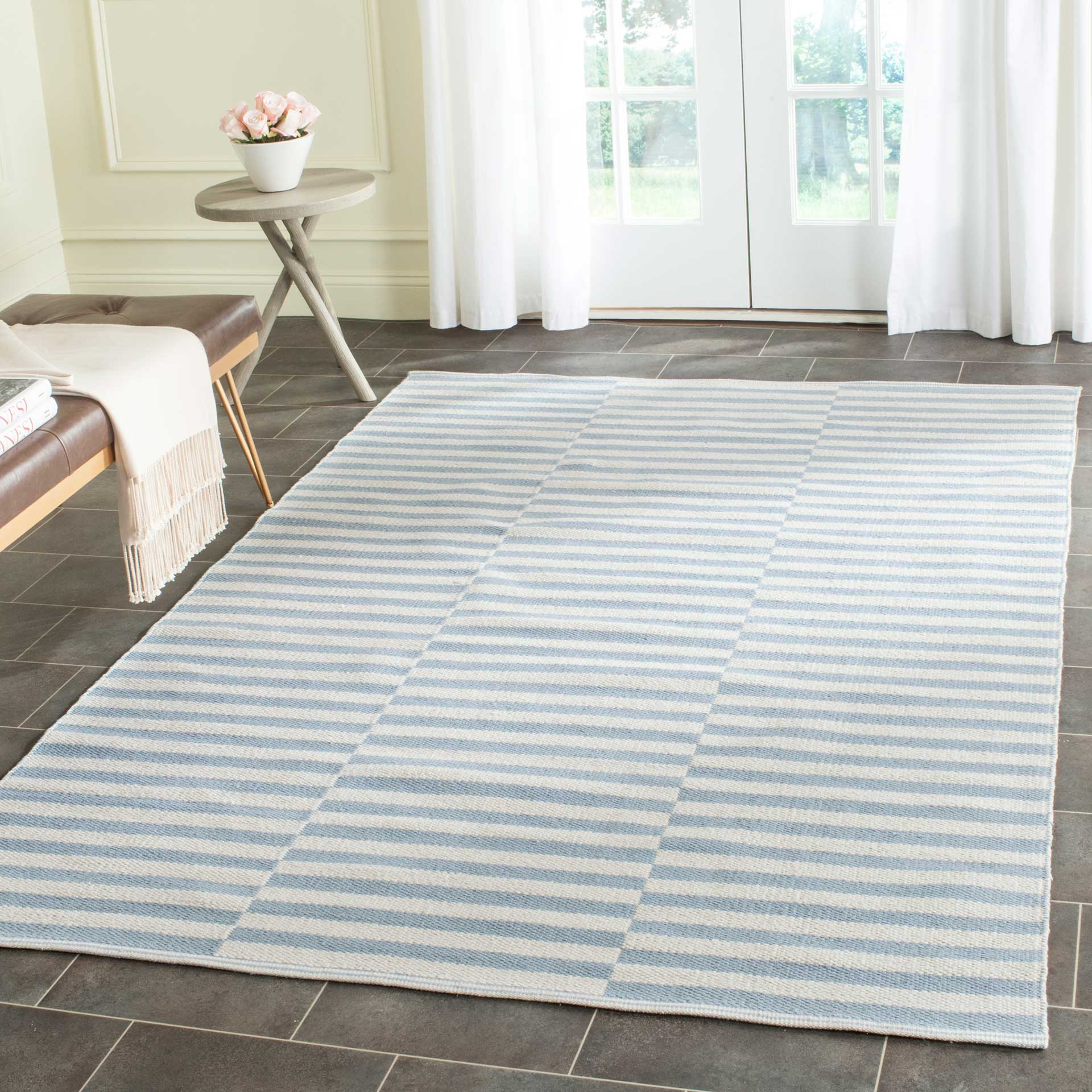 Montauk Checker Ivory/Light Blue Area Rug - Image 6