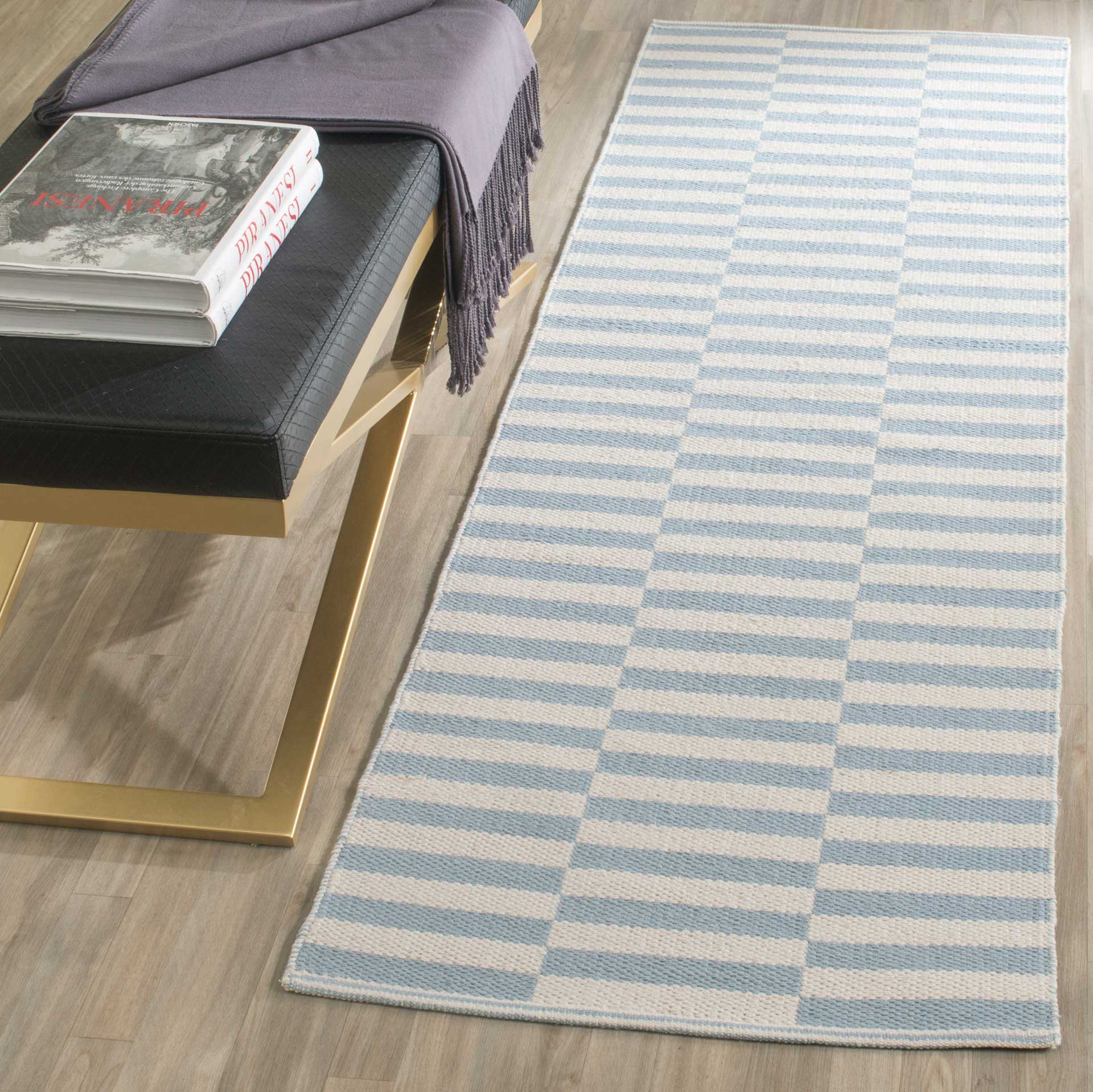 Montauk Checker Ivory/Light Blue Runner Rug - Image 3