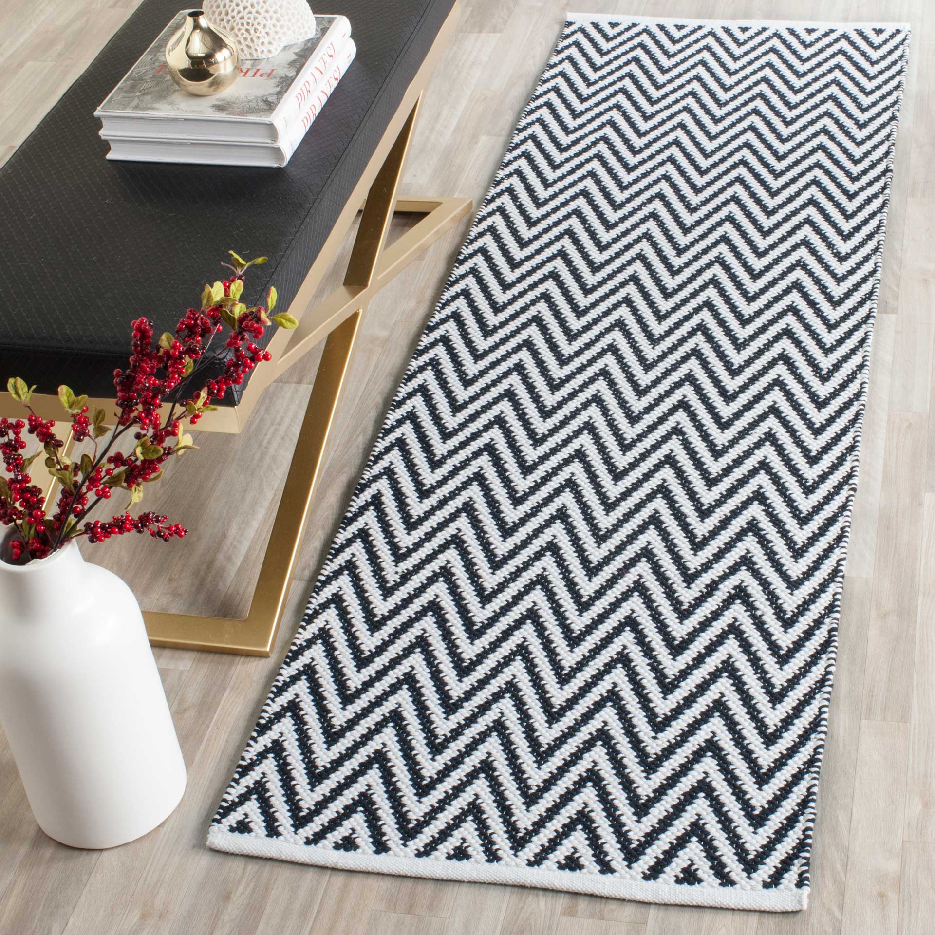 Montauk Chevron Black/Ivory Runner Rug - Image 3