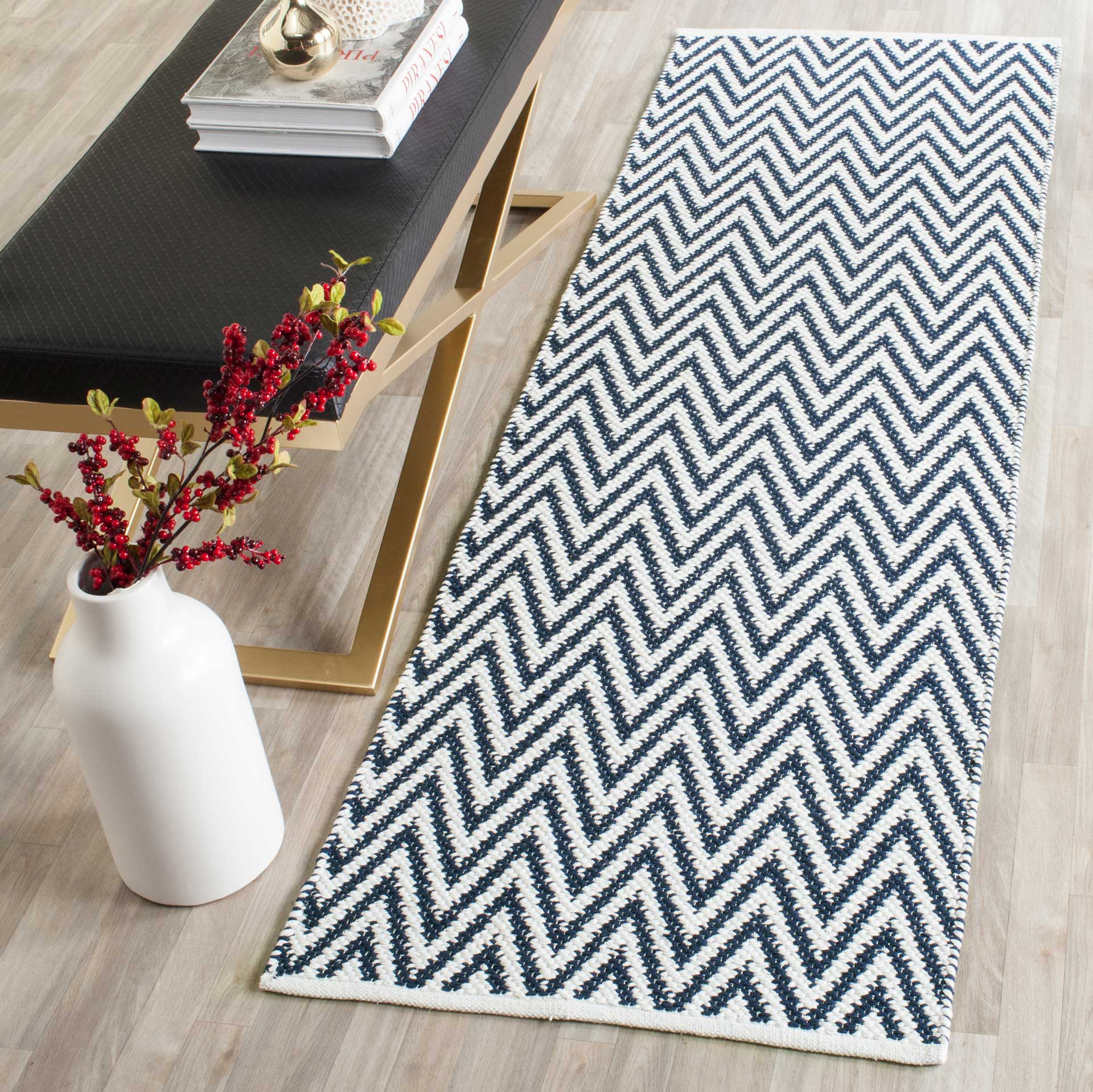 Montauk Chevron Navy/Ivory Runner Rug - Image 3