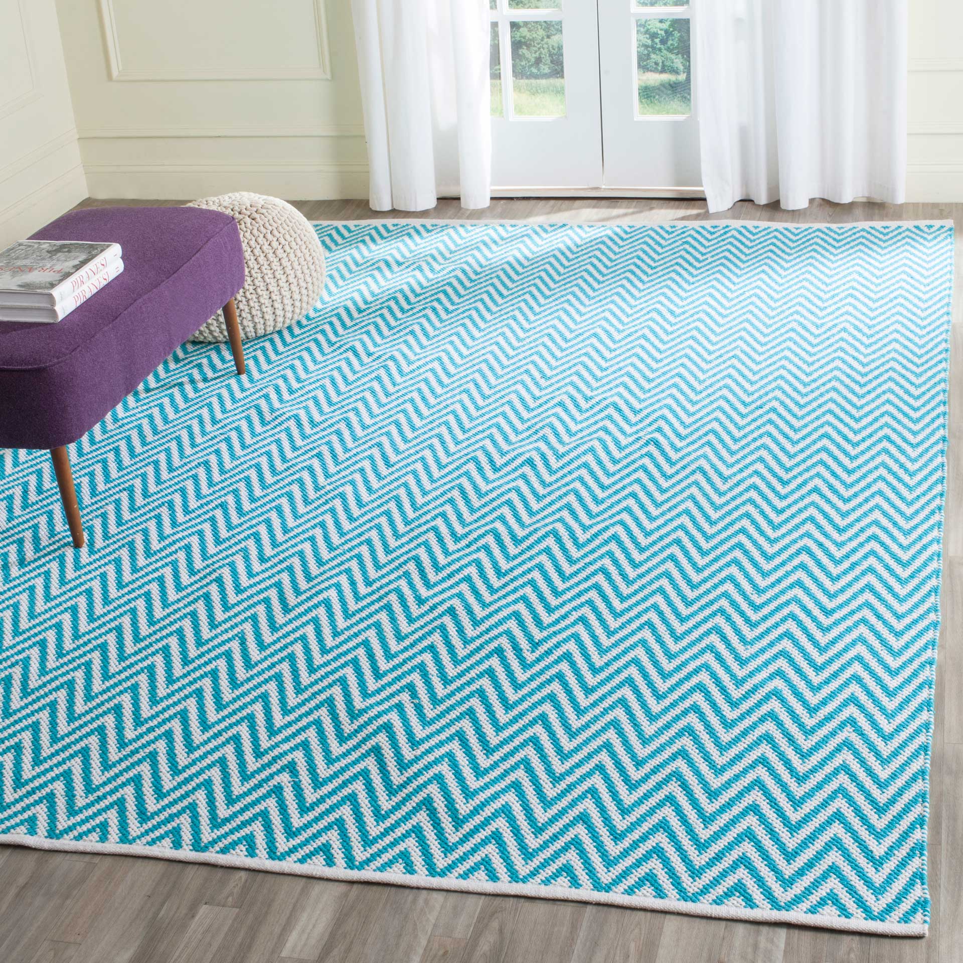 Montauk Chevron Turquoise/Ivory Area Rug - Image 5