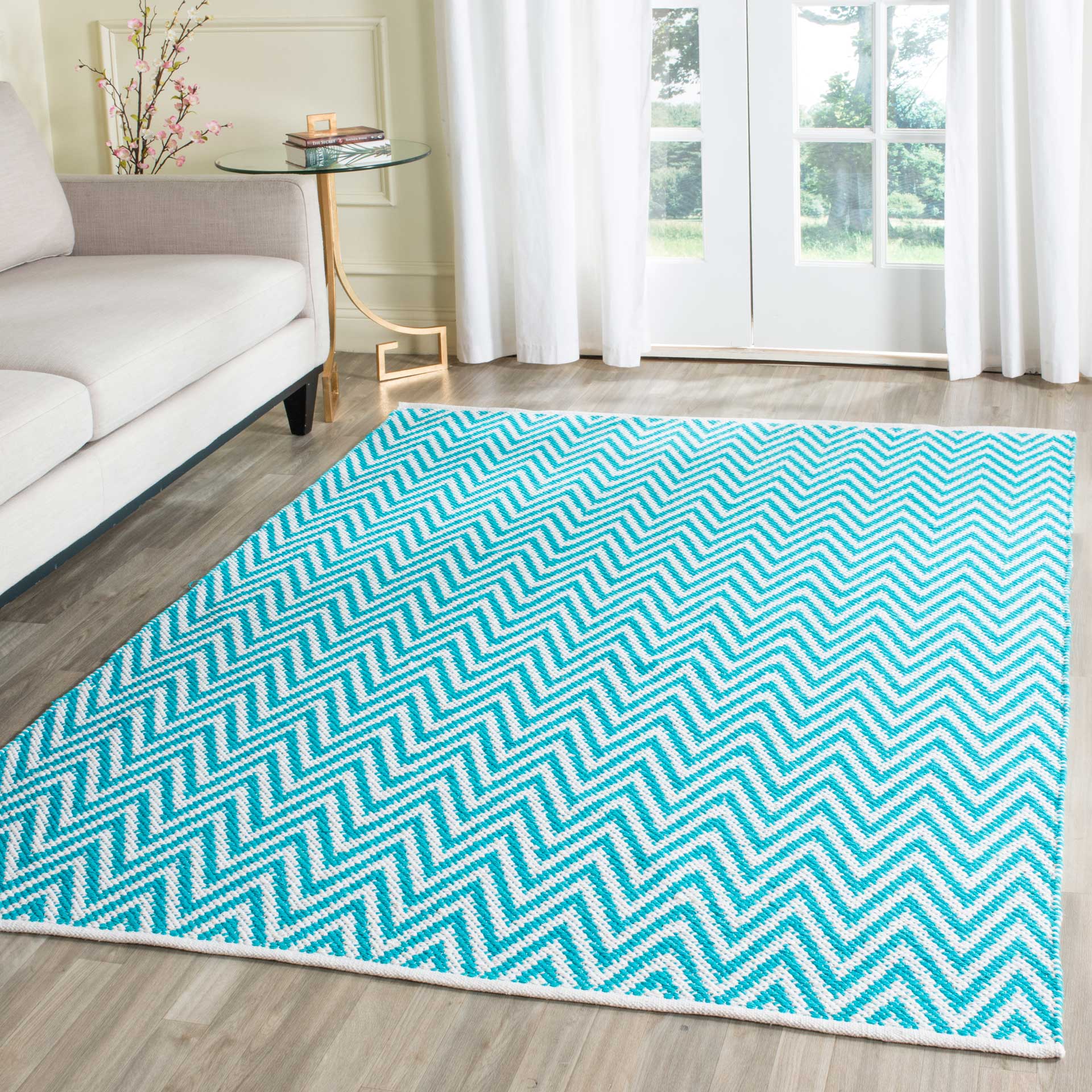 Montauk Chevron Turquoise/Ivory Area Rug - Image 6