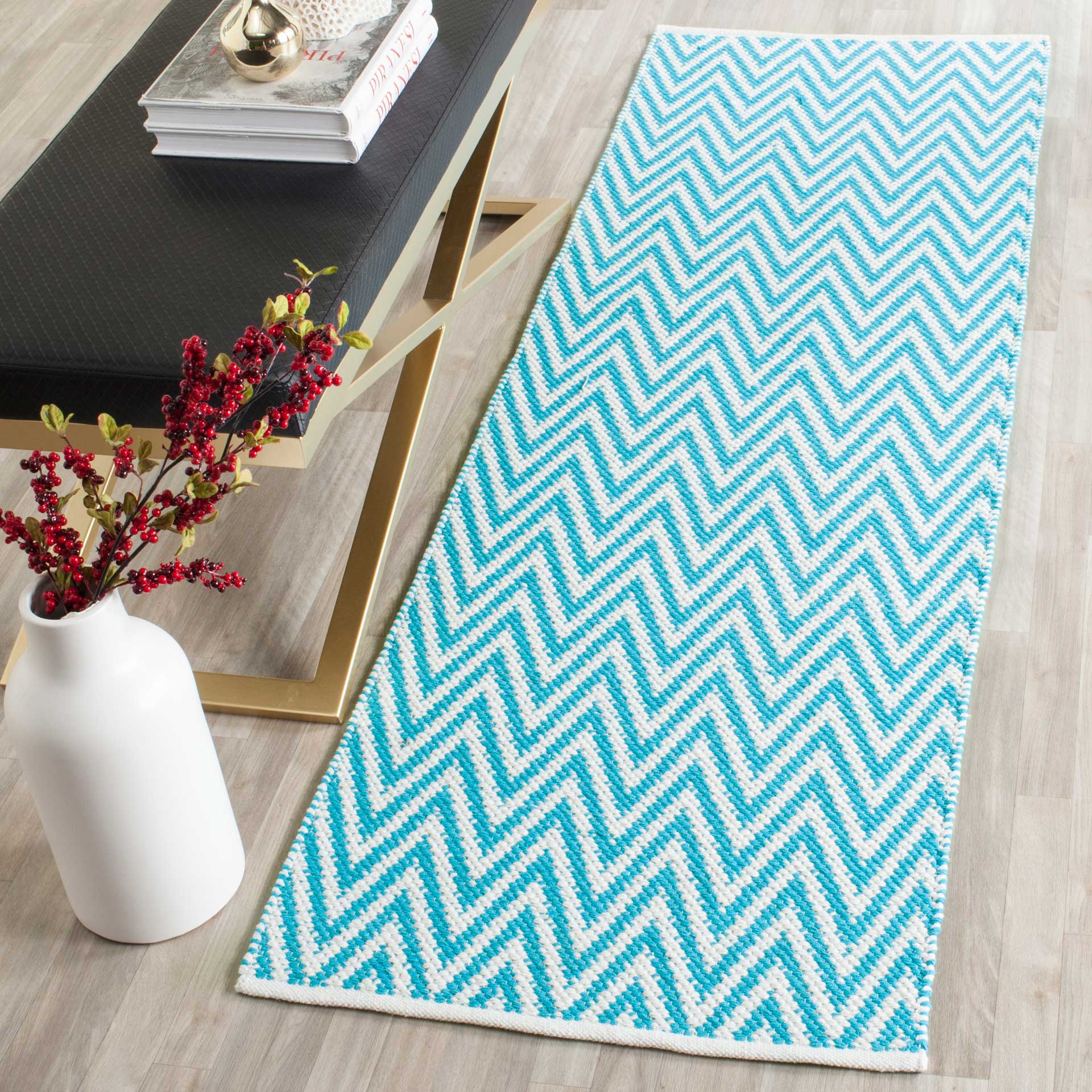 Montauk Chevron Turquoise/Ivory Runner Rug - Image 3