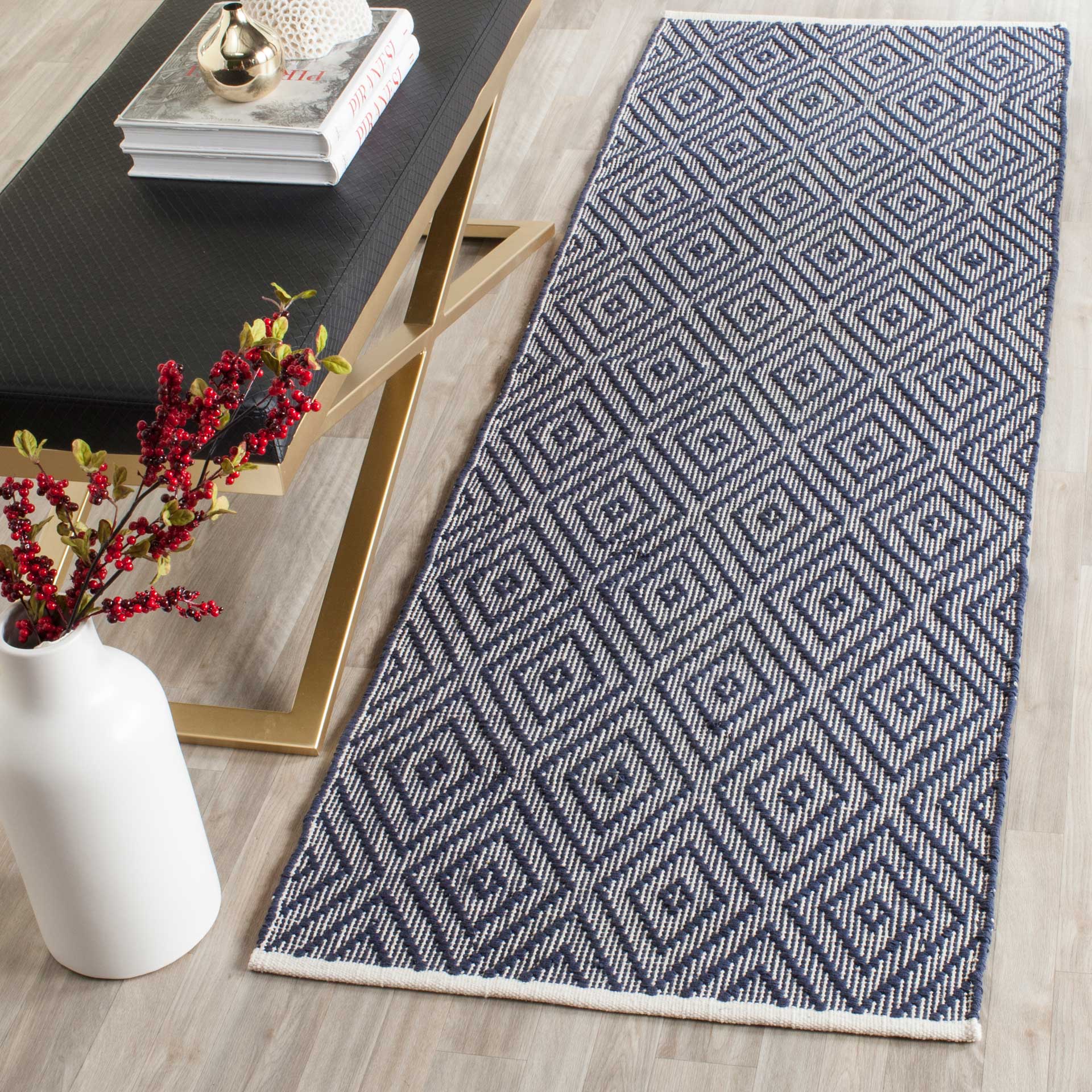 Montauk Diamond Navy/Ivory Runner Rug - Image 3