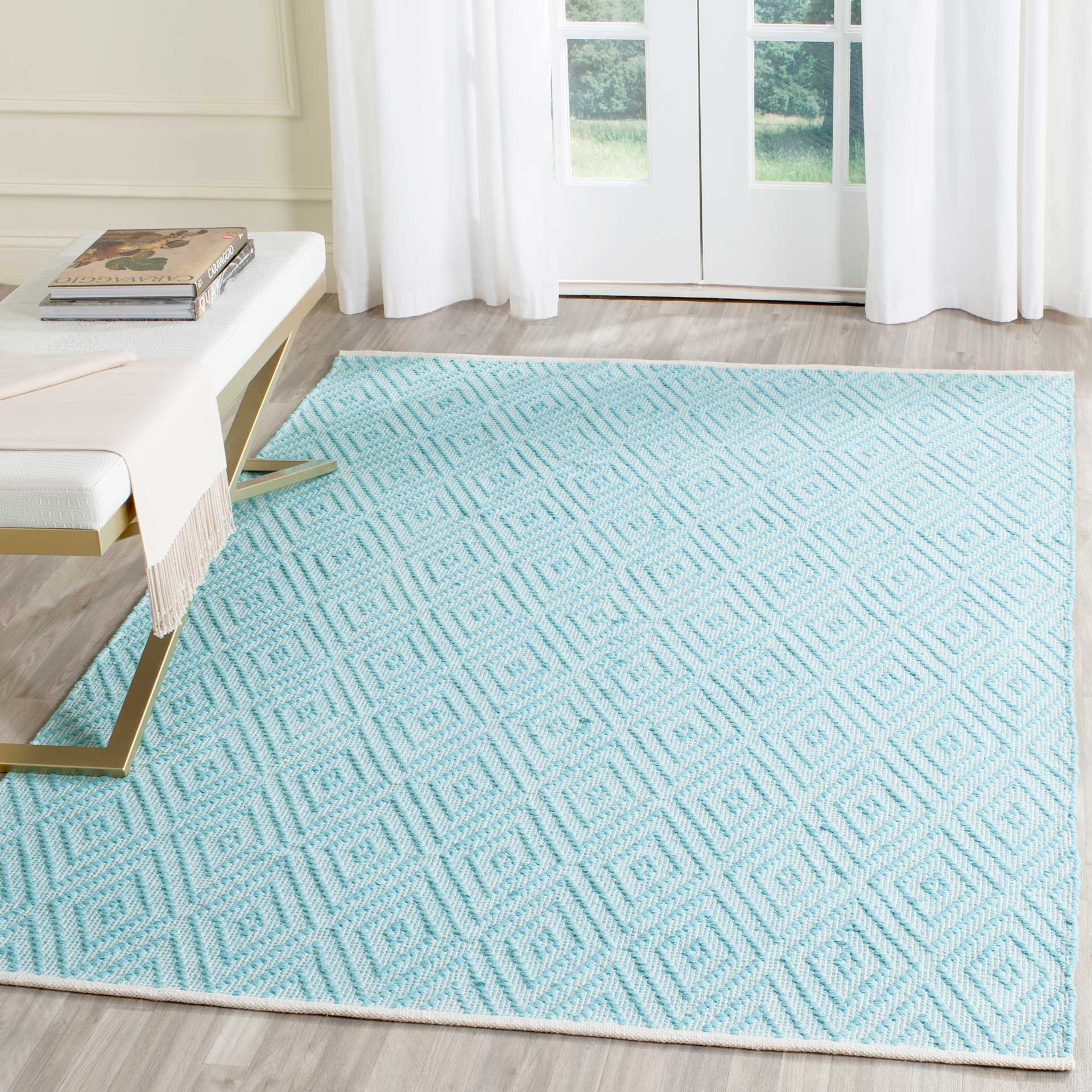 Montauk Diamond Turquoise/Ivory Area Rug - Image 9