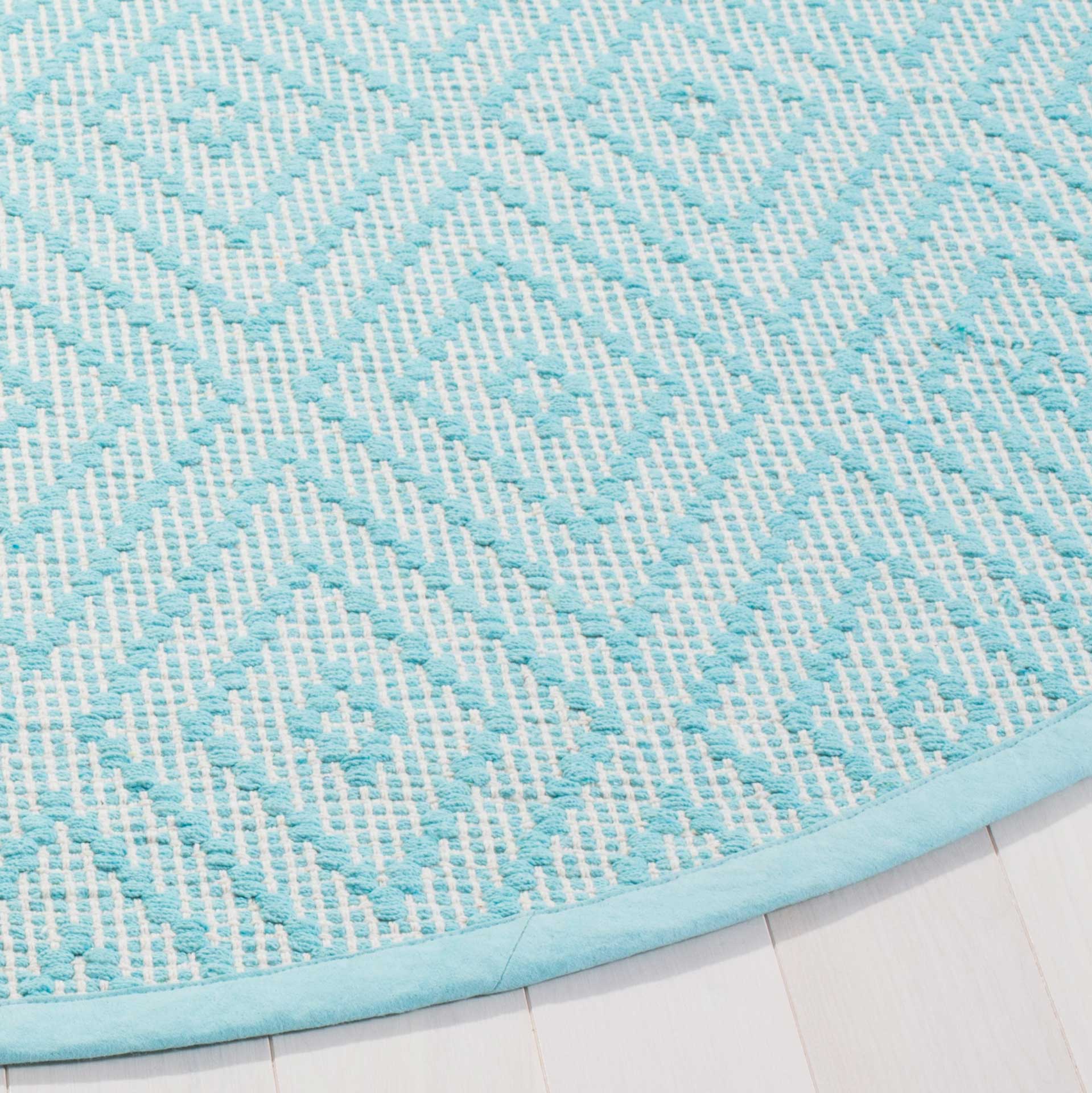 Montauk Diamond Turquoise/Ivory Round Rug - Image 2