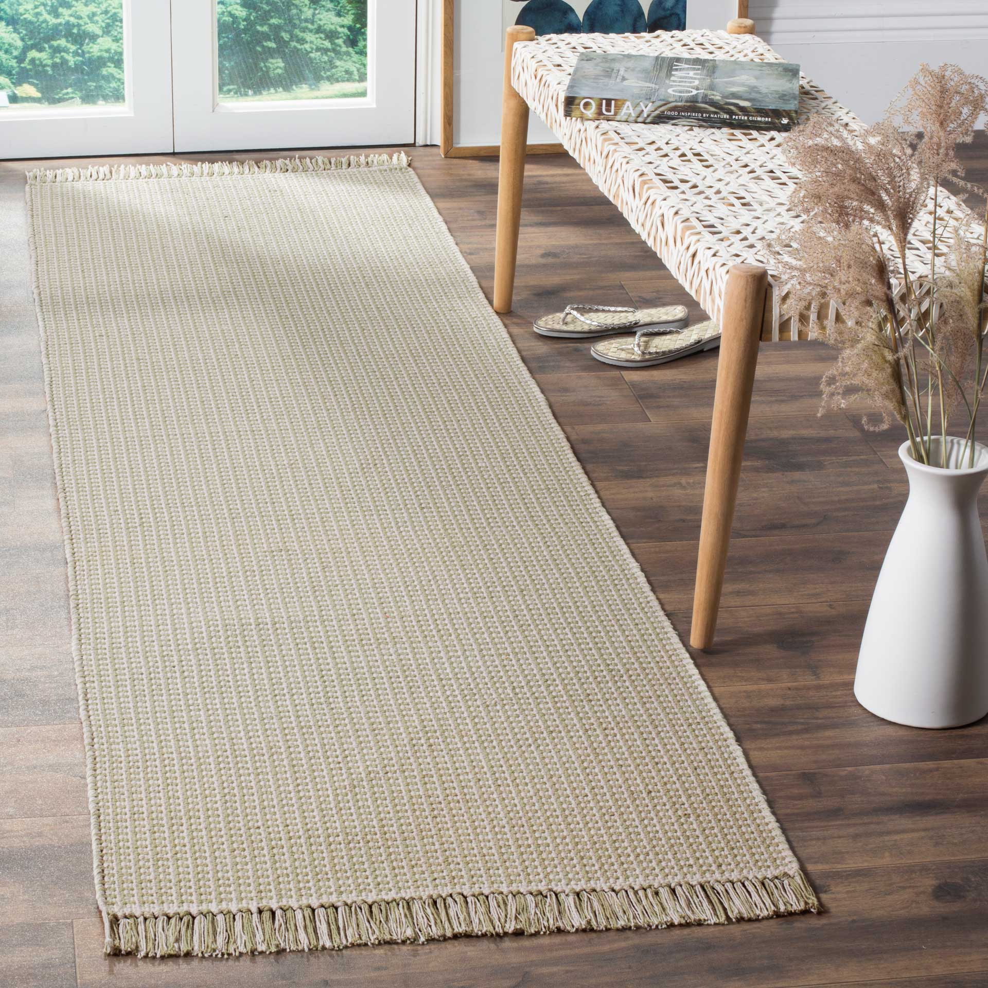 Montauk Fringe Ivory/Green Runner Rug - Image 2