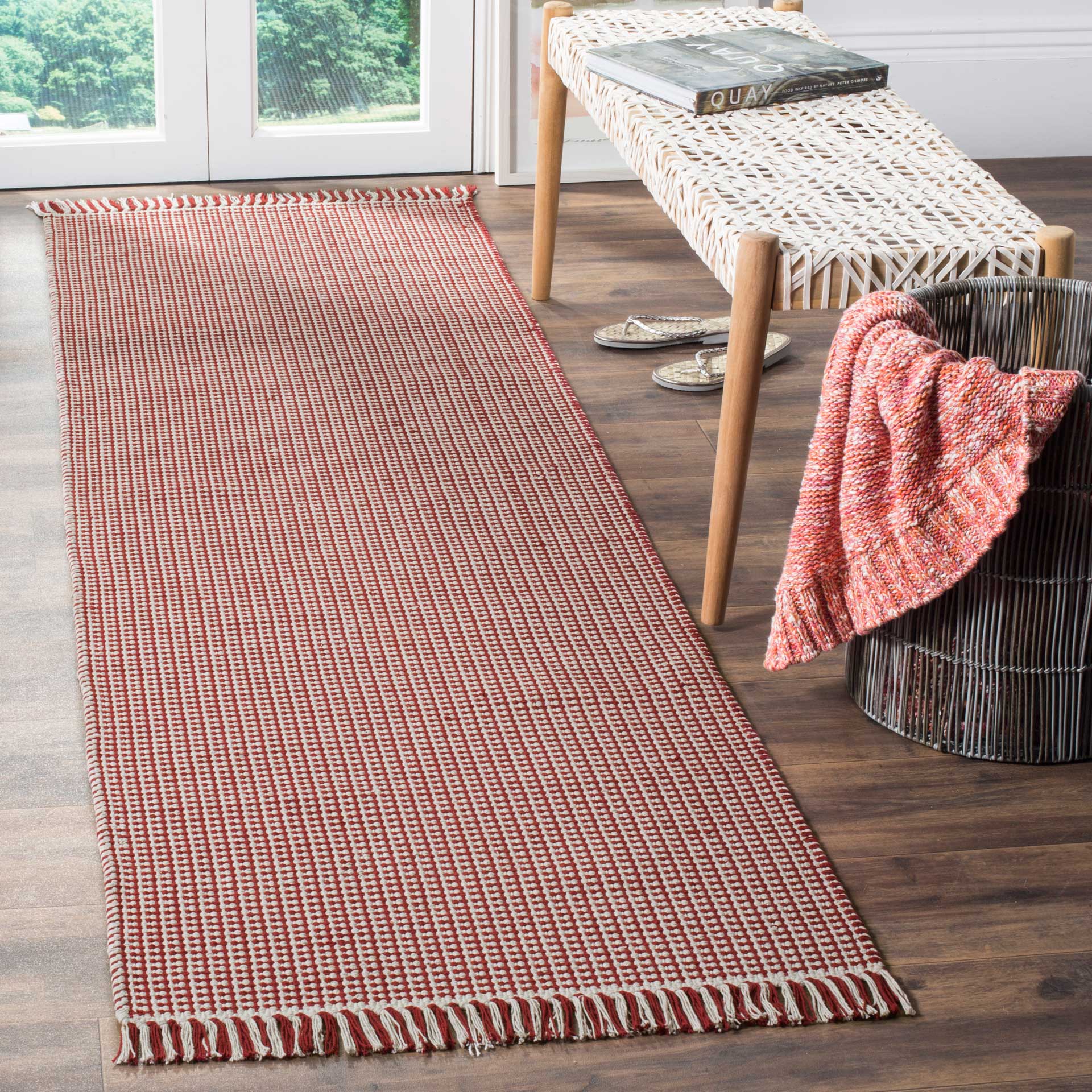 Montauk Fringe Ivory/Red Runner Rug - Image 2