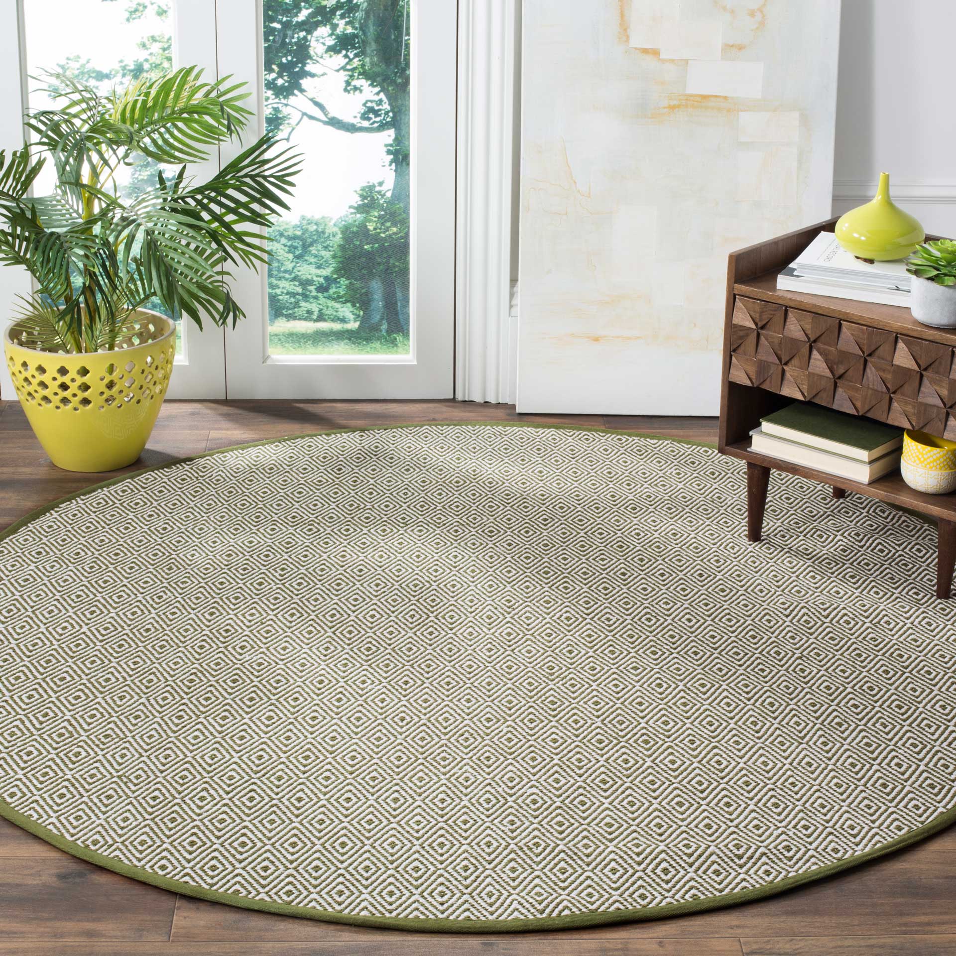 Montauk Geometry Ivory/Green Round Rug - Image 3