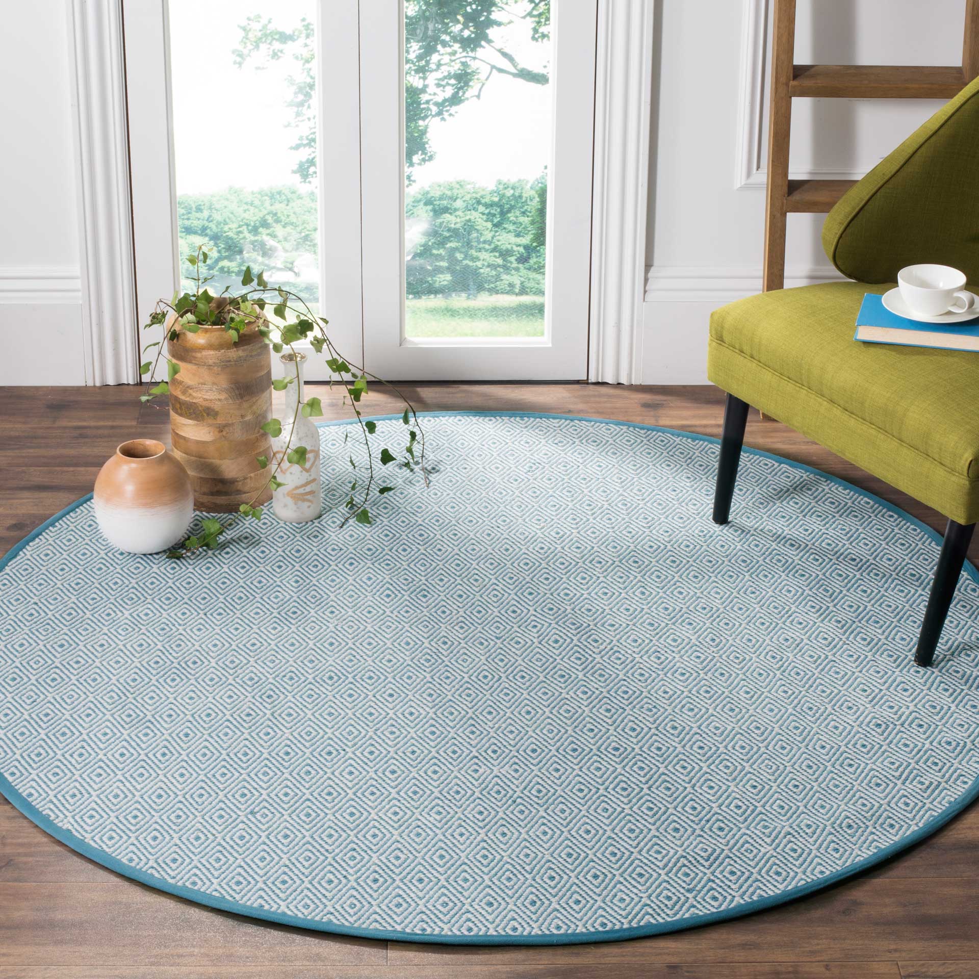 Montauk Geometry Ivory/Light Blue Round Rug - Image 3