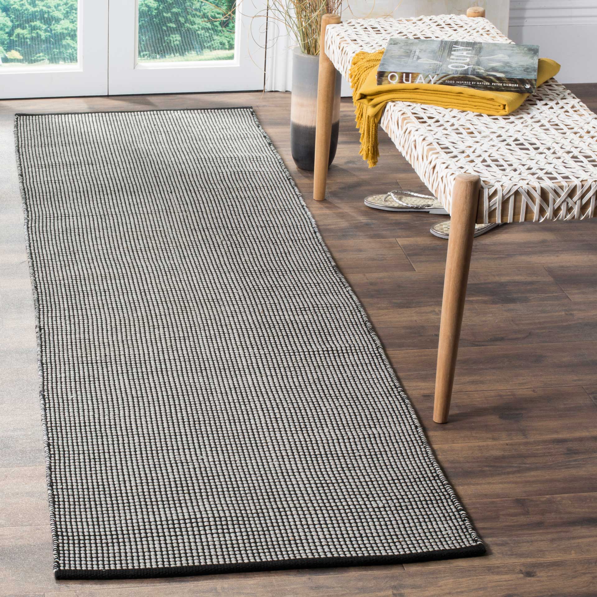 Montauk Gingham Ivory/Black Runner Rug - Image 2