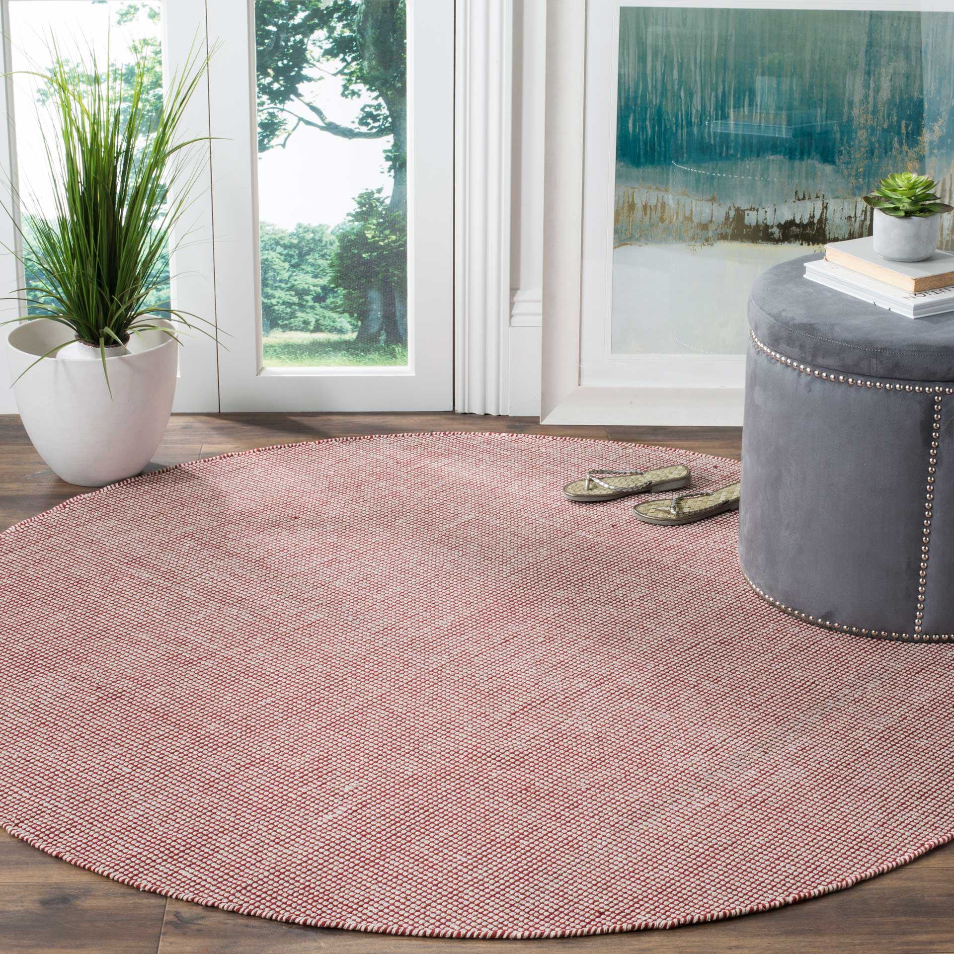 Montauk Gingham Ivory/Red Round Rug - Image 3