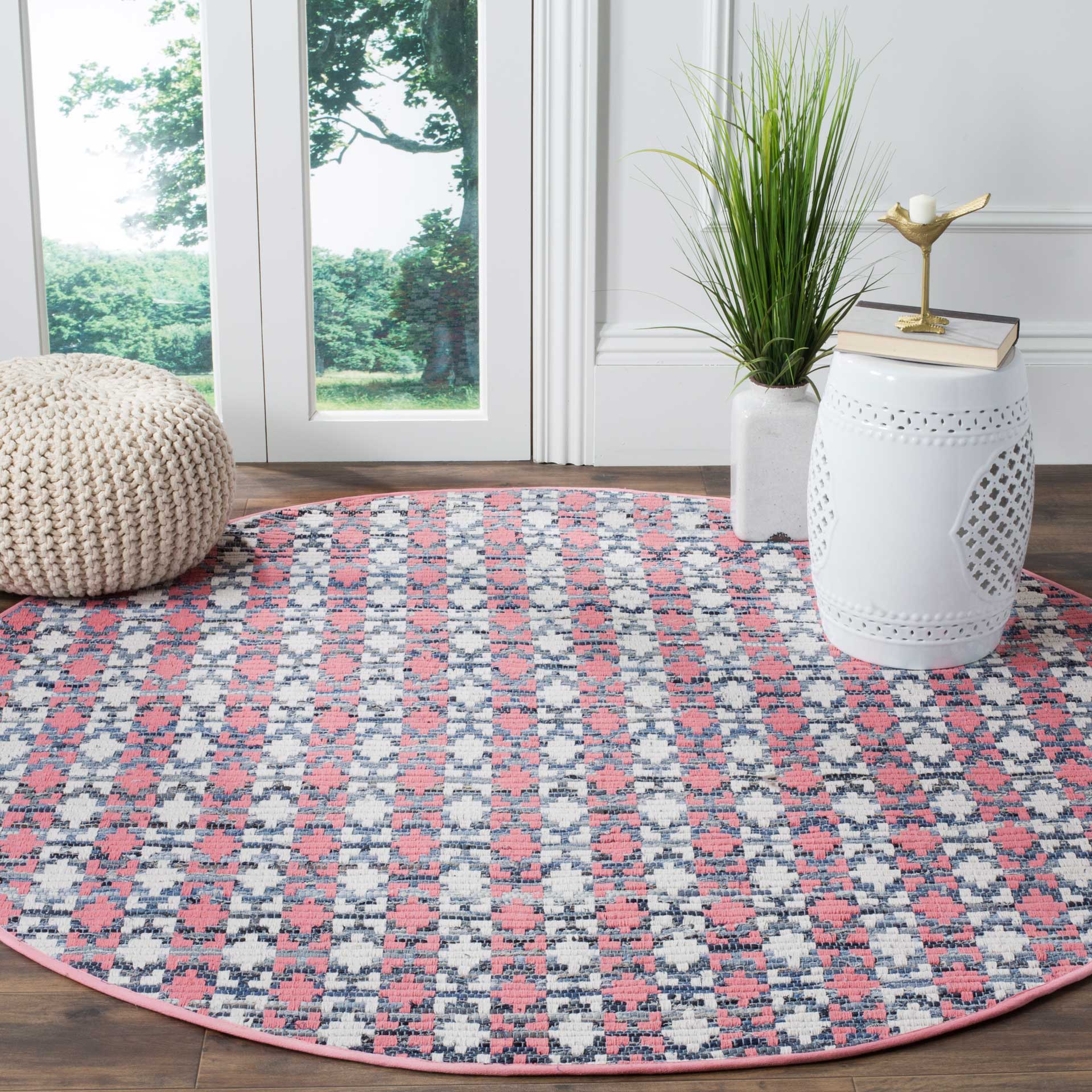 Montauk Mosaic Coral/Multi Round Rug - Image 3