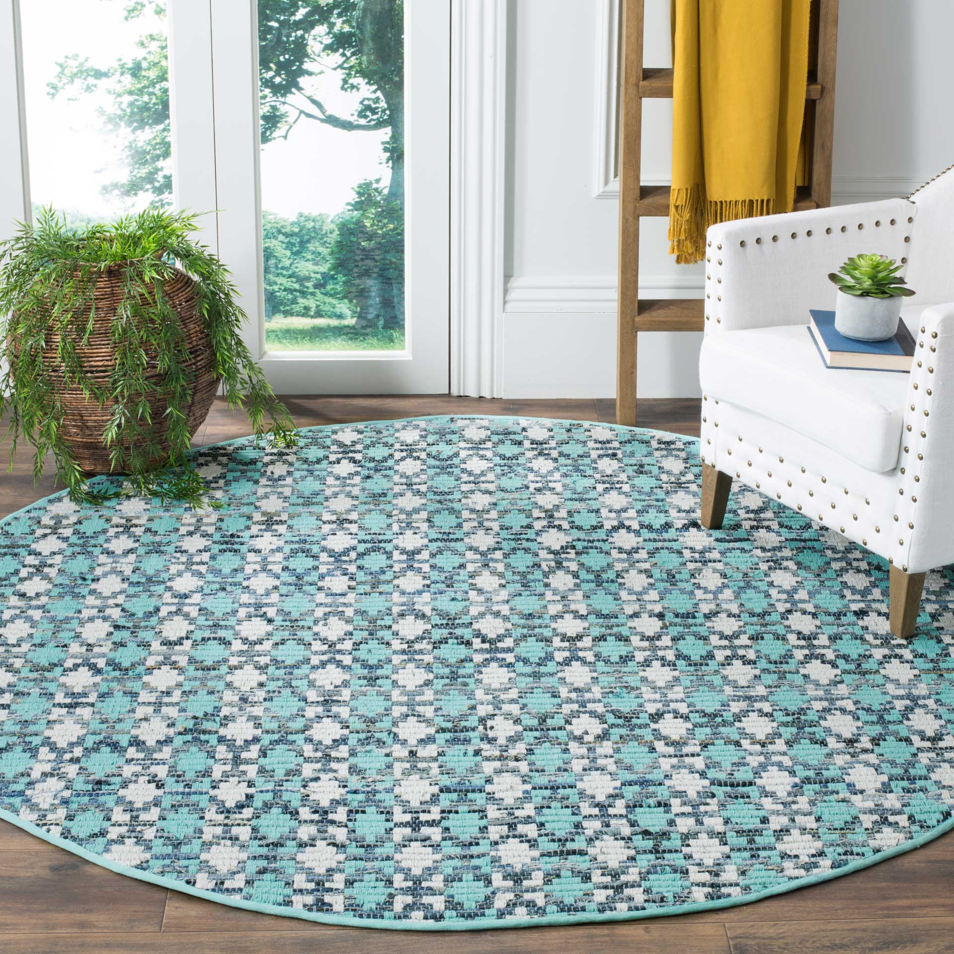 Montauk Mosaic Turquoise/Multi Round Rug - Image 3