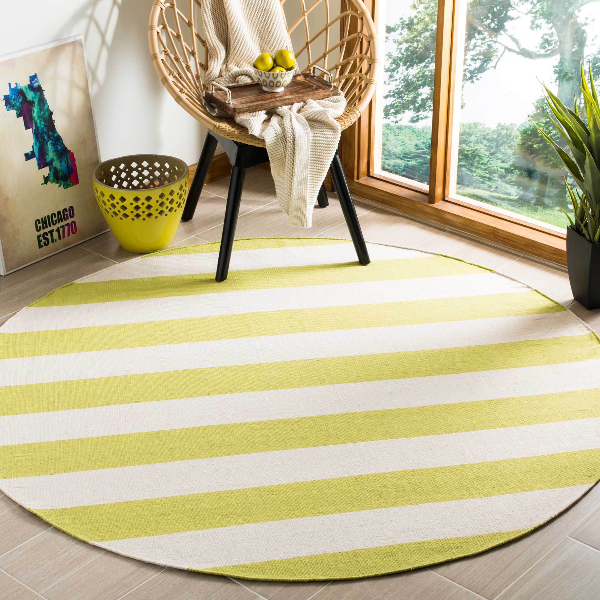 Montauk Stripe Green/Ivory Round Rug - Image 3