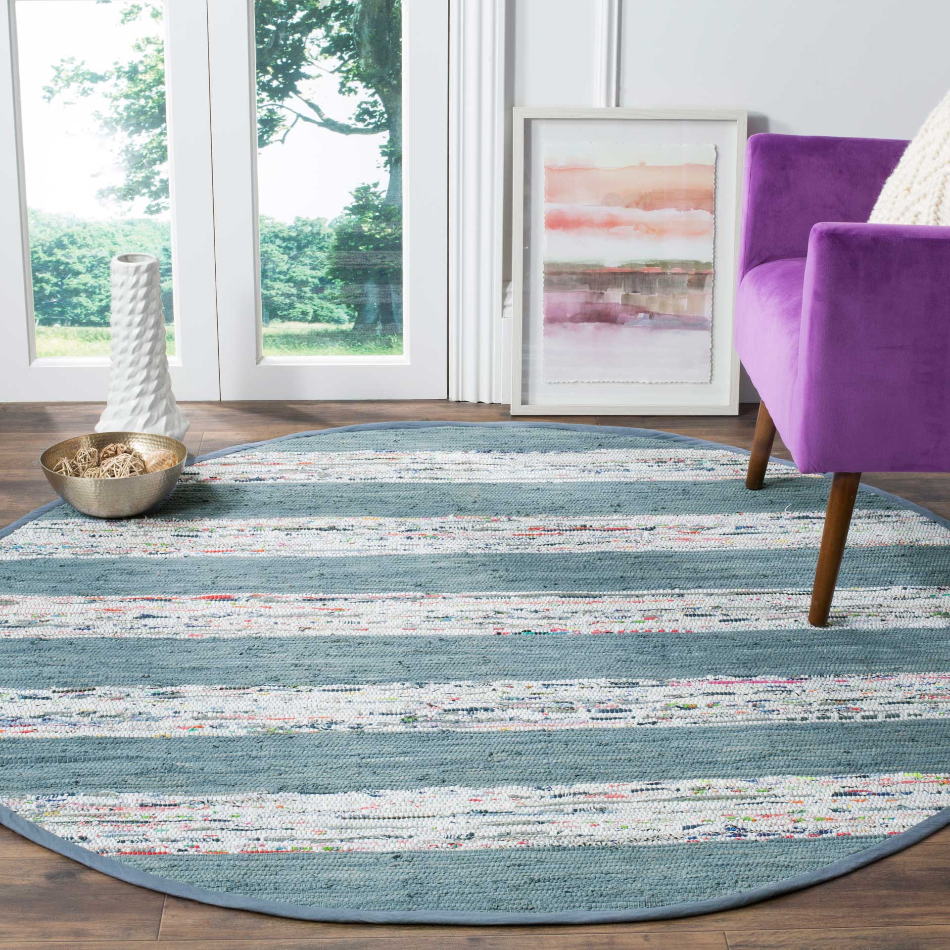 Montauk Stripe Ivory/Gray Round Rug - Image 3