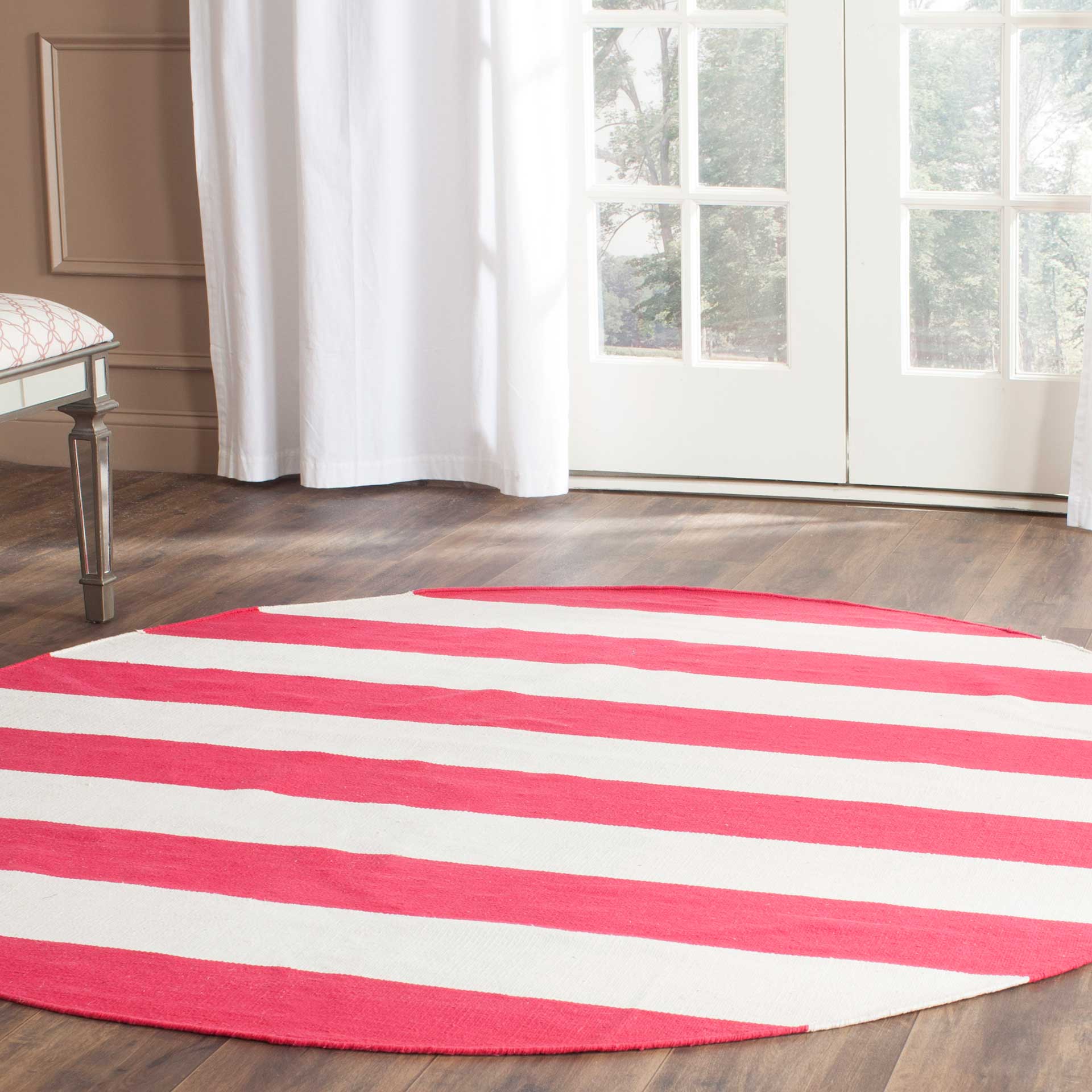 Montauk Stripe Red/Ivory Round Rug - Image 3