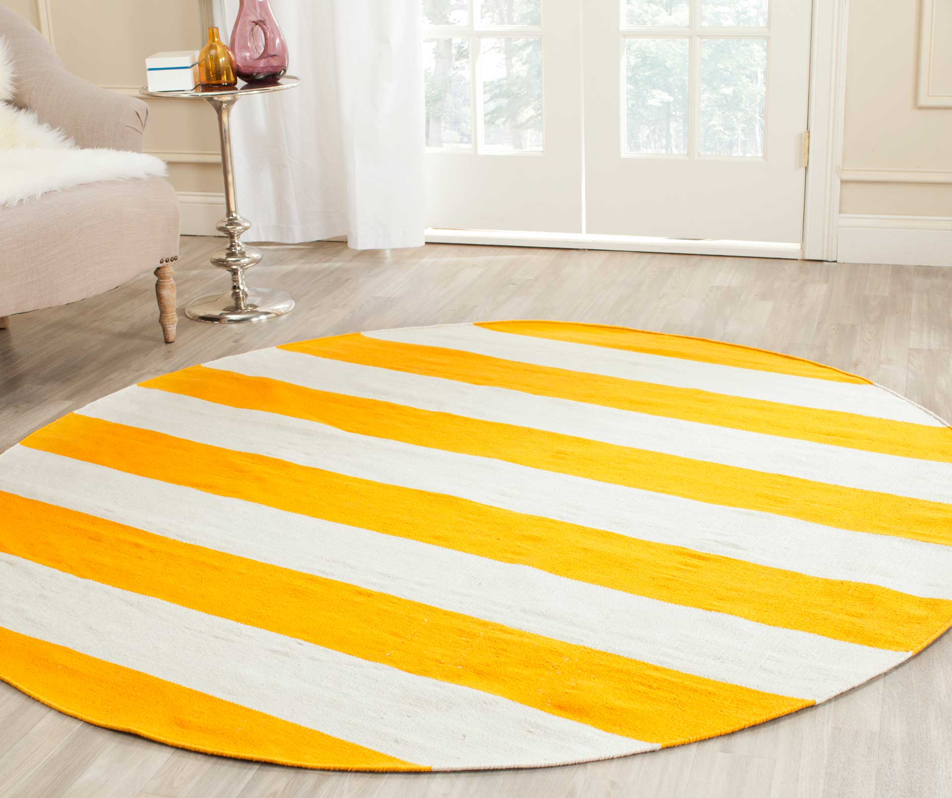 Montauk Stripe Yellow/Ivory Round Rug - Image 3