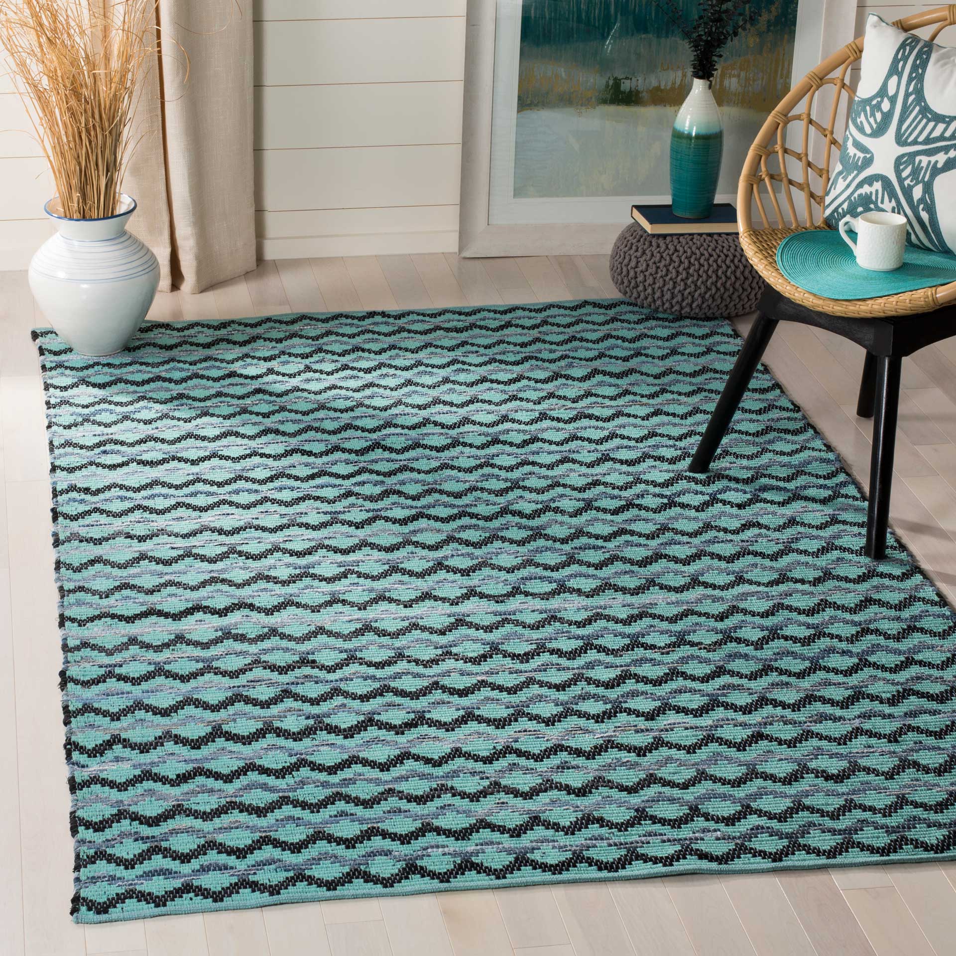 Montauk Turquoise/Blue/Black Area Rug - Image 7