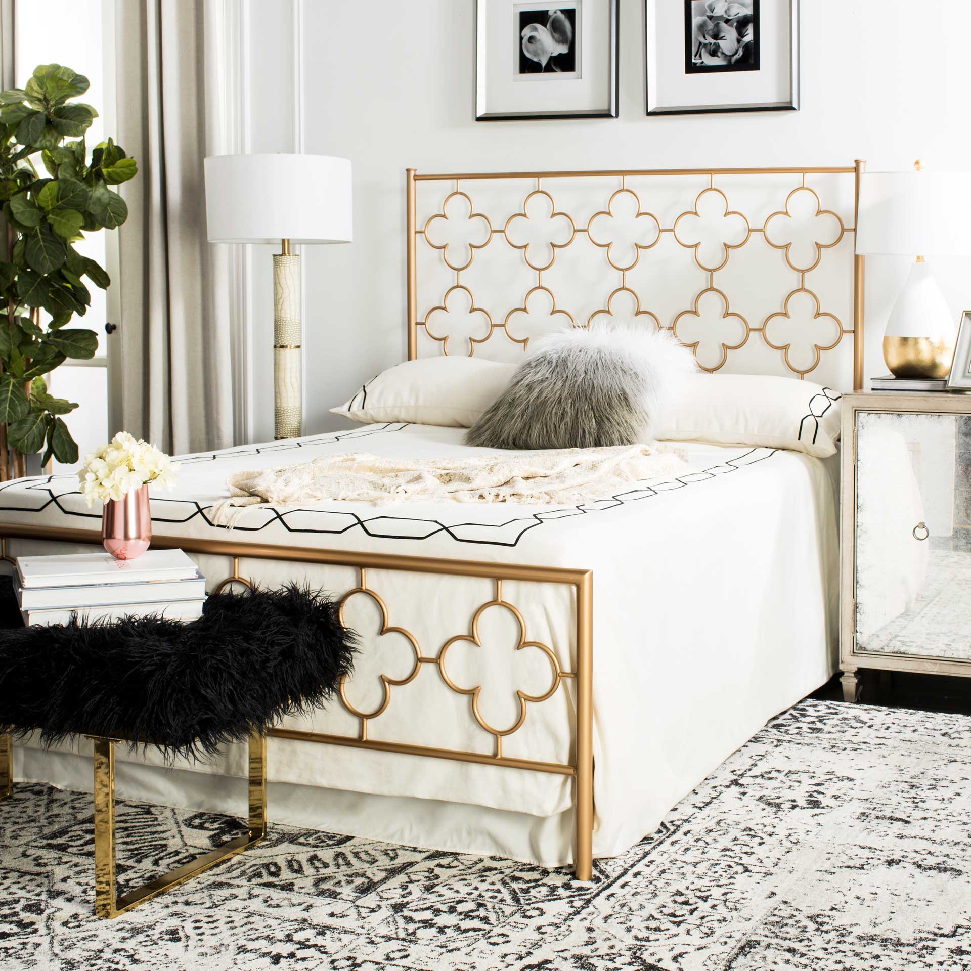 Moon Lattice Metal Bed Antique Gold - Image 7