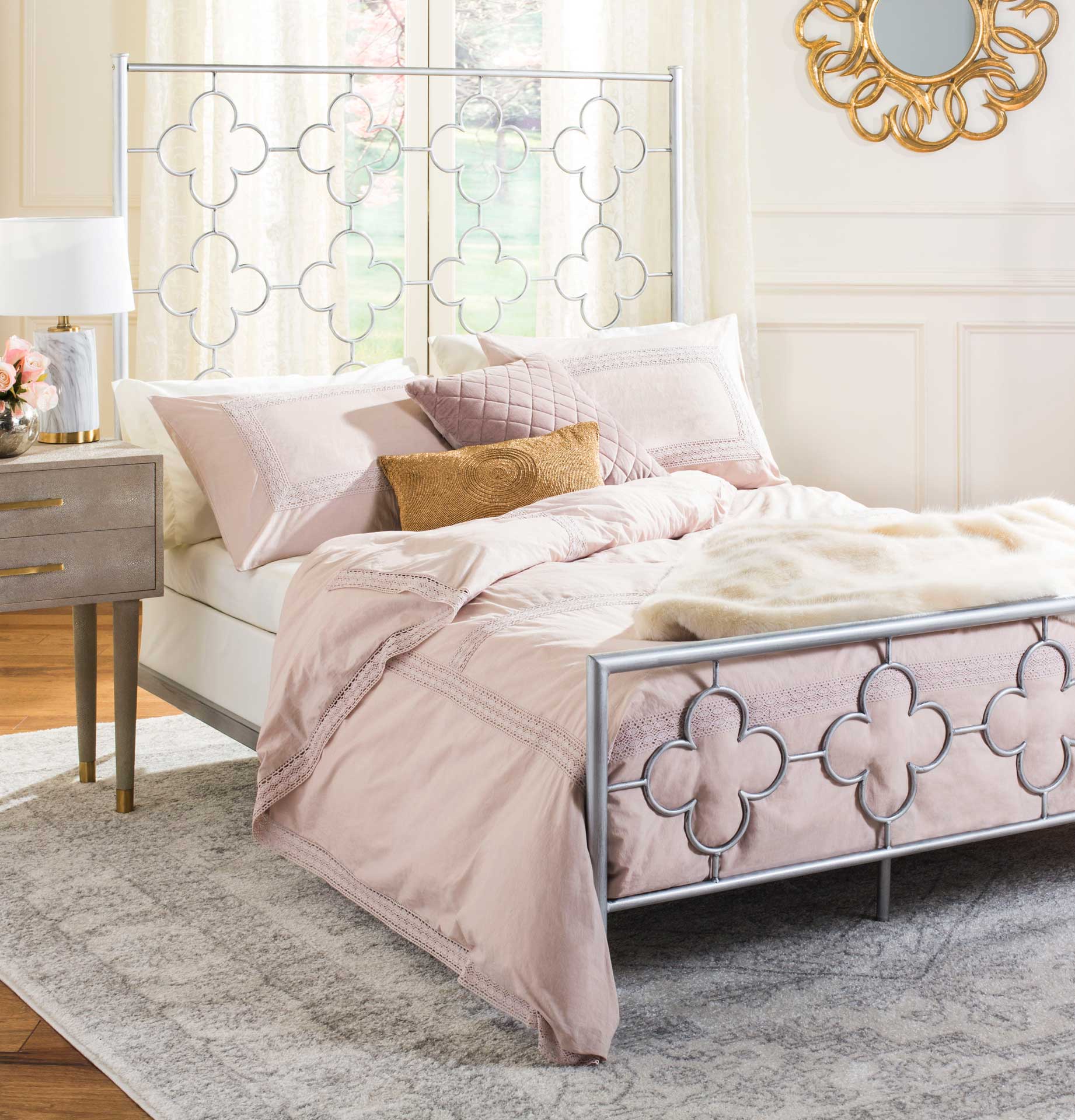 Moon Lattice Metal Bed Antique Silver - Image 7