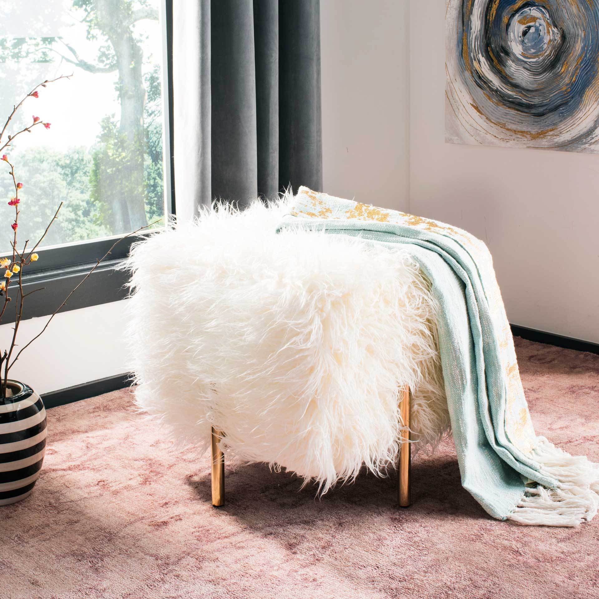 Morgan Faux Fur Square Ottoman - Image 3