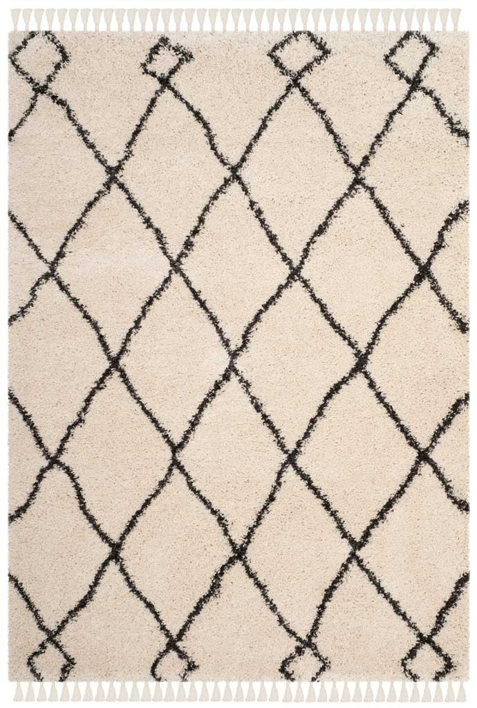 Moroccan Diamond Fringe Shag Cream/Charcoal Area Rug - Image 2