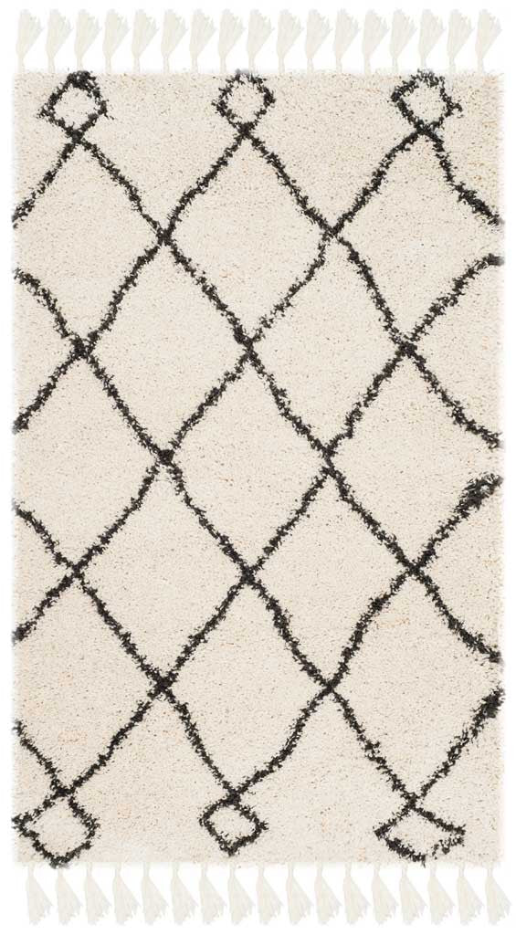 Moroccan Diamond Fringe Shag Cream/Charcoal Area Rug - Image 3