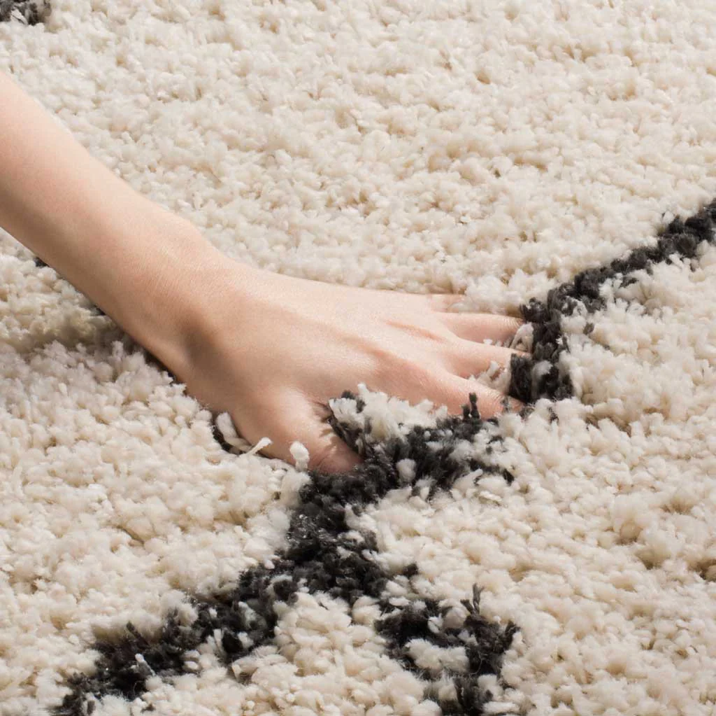 Moroccan Diamond Fringe Shag Cream/Charcoal Area Rug - Image 4