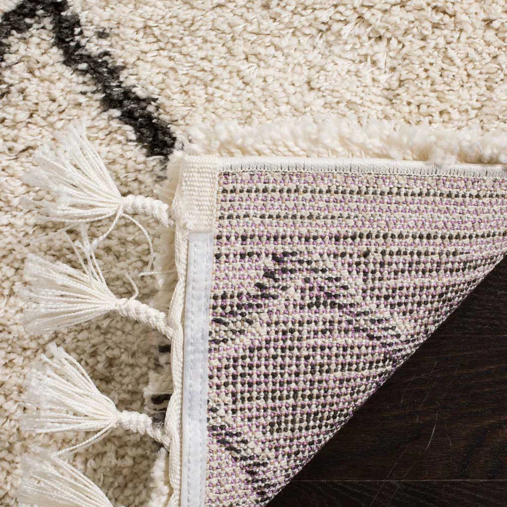 Moroccan Diamond Fringe Shag Cream/Charcoal Area Rug - Image 6