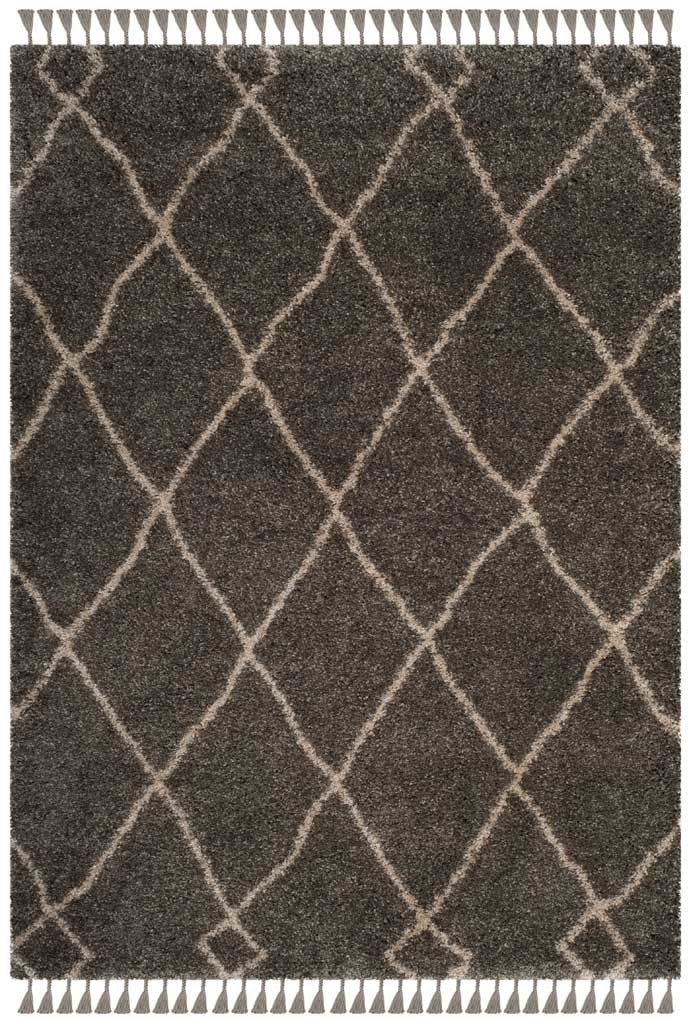 Moroccan Diamond Fringe Shag Gray/Cream Area Rug - Image 2