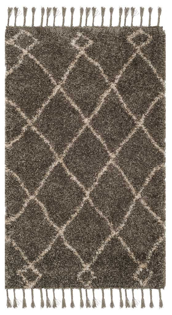 Moroccan Diamond Fringe Shag Gray/Cream Area Rug - Image 3