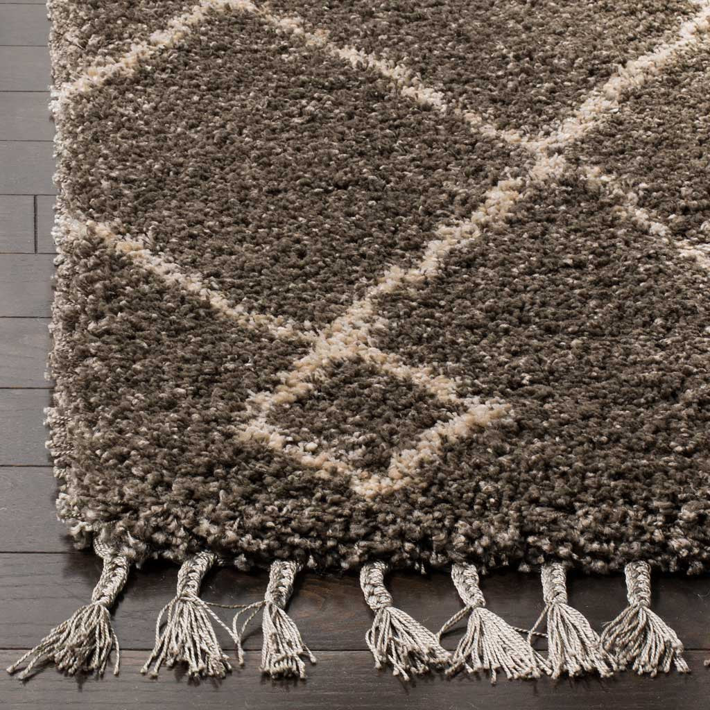 Moroccan Diamond Fringe Shag Gray/Cream Area Rug - Image 4