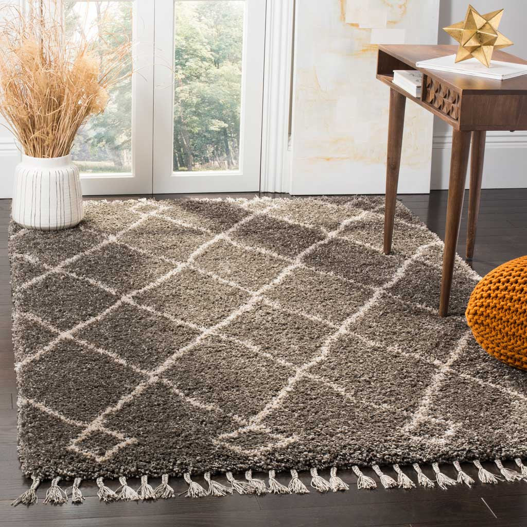 Moroccan Diamond Fringe Shag Gray/Cream Area Rug - Image 6