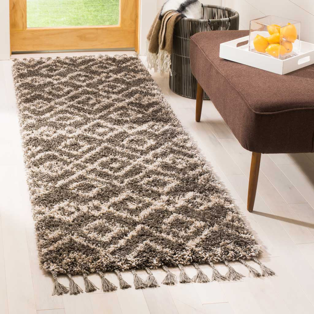 Moroccan Fringe Shag Gray/Cream Runner Rug - Image 2
