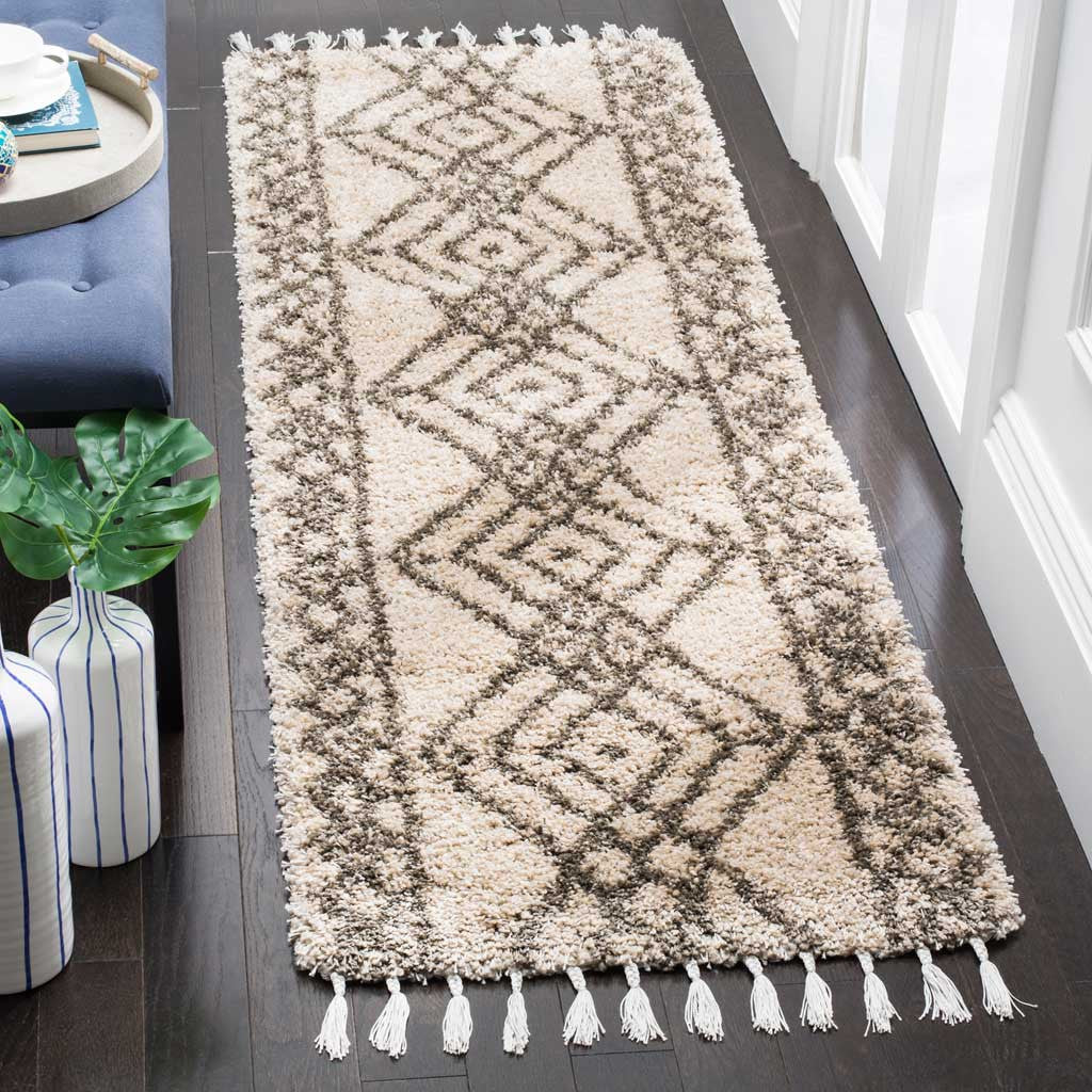 Moroccan Fringe Shag Mushroom/Gray Runner Rug - Image 2