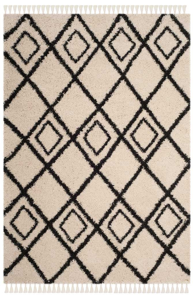 Moroccan Inscribed Fringe Shag Cream/Charcoal Area Rug - Image 2