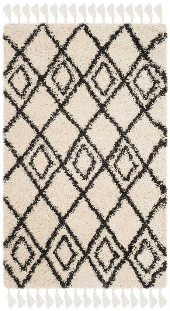 Moroccan Inscribed Fringe Shag Cream/Charcoal Area Rug - Image 3