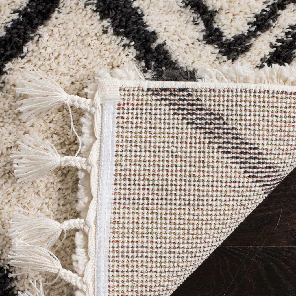 Moroccan Inscribed Fringe Shag Cream/Charcoal Area Rug - Image 6