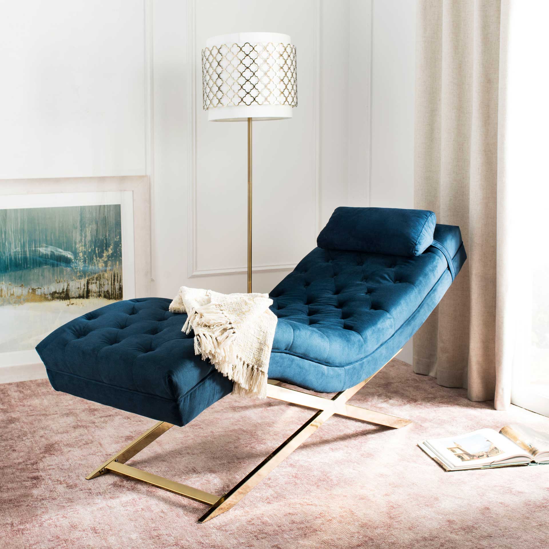 Morph Chaise With Headrest Pillow Navy/Gold - Image 8
