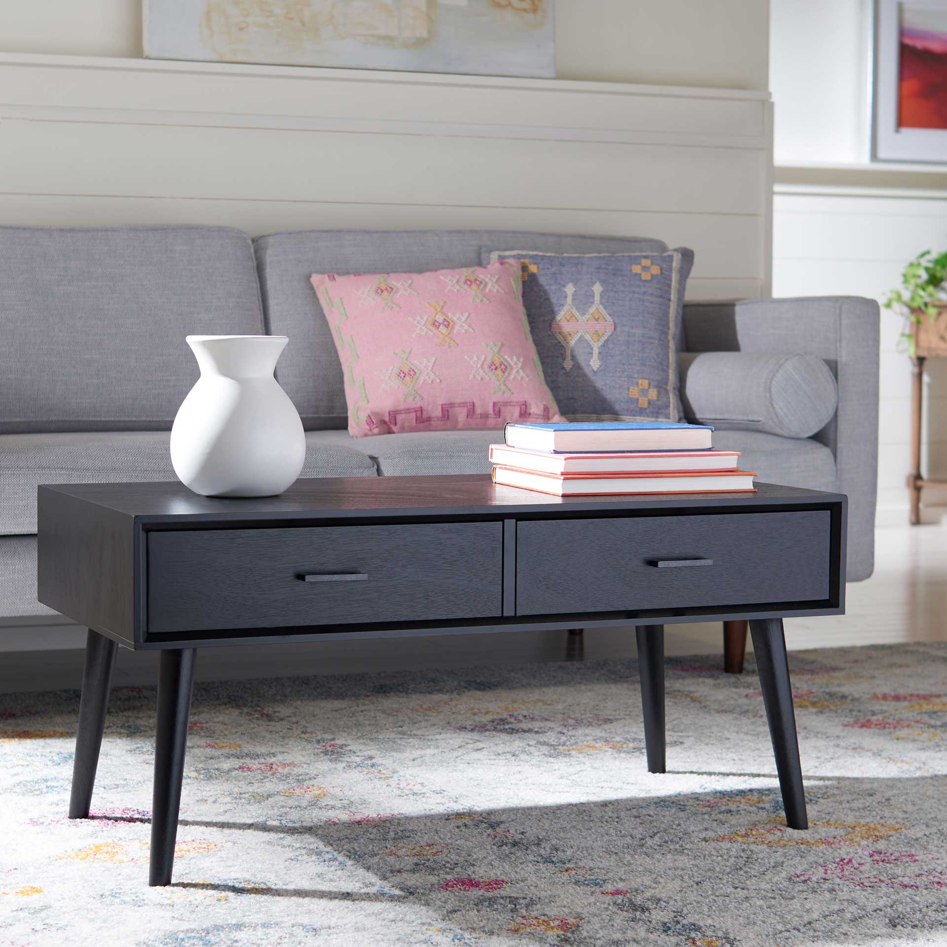 Morris 2 Drawer Coffee Table Black - Image 8