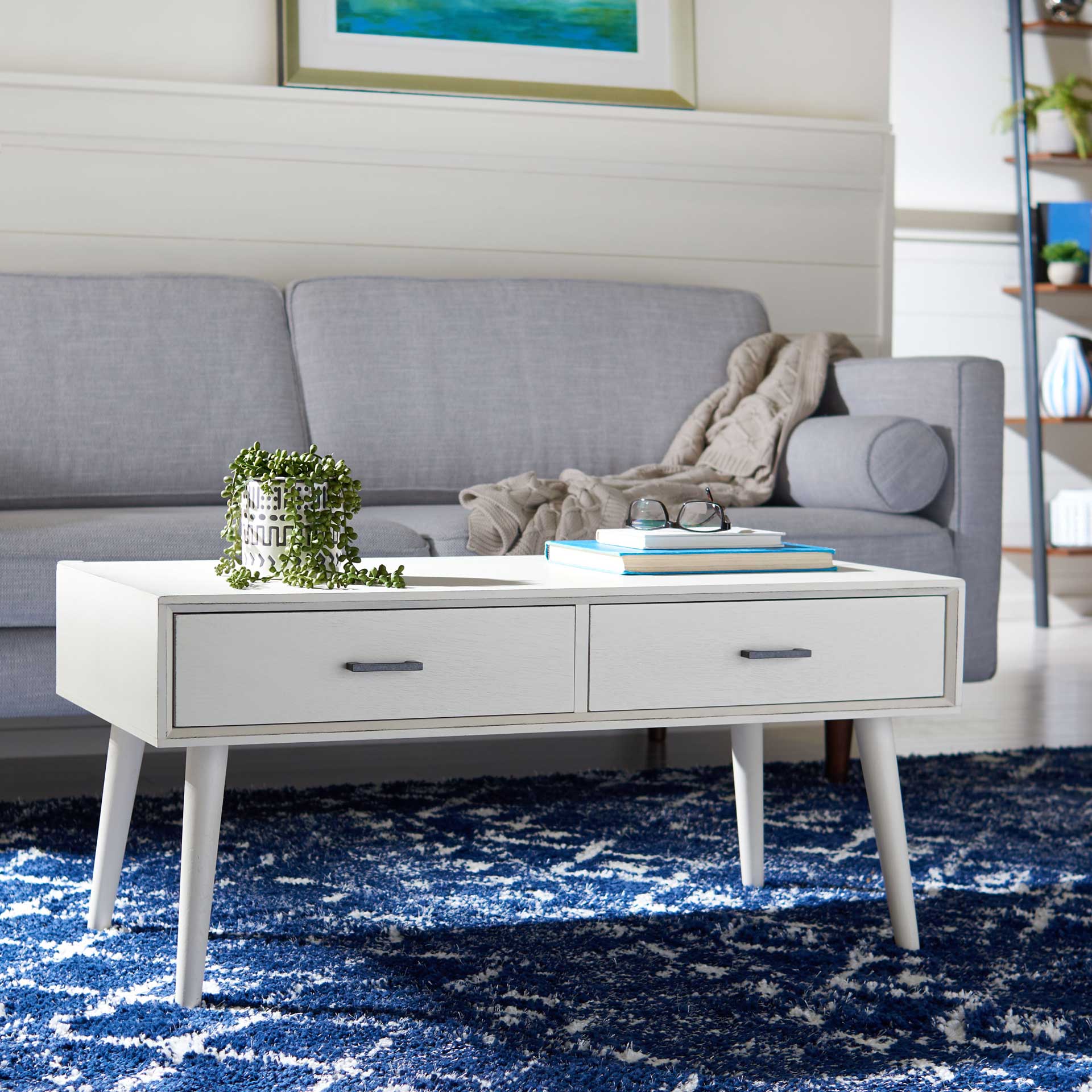 Morris 2 Drawer Coffee Table Distressed White - Image 8