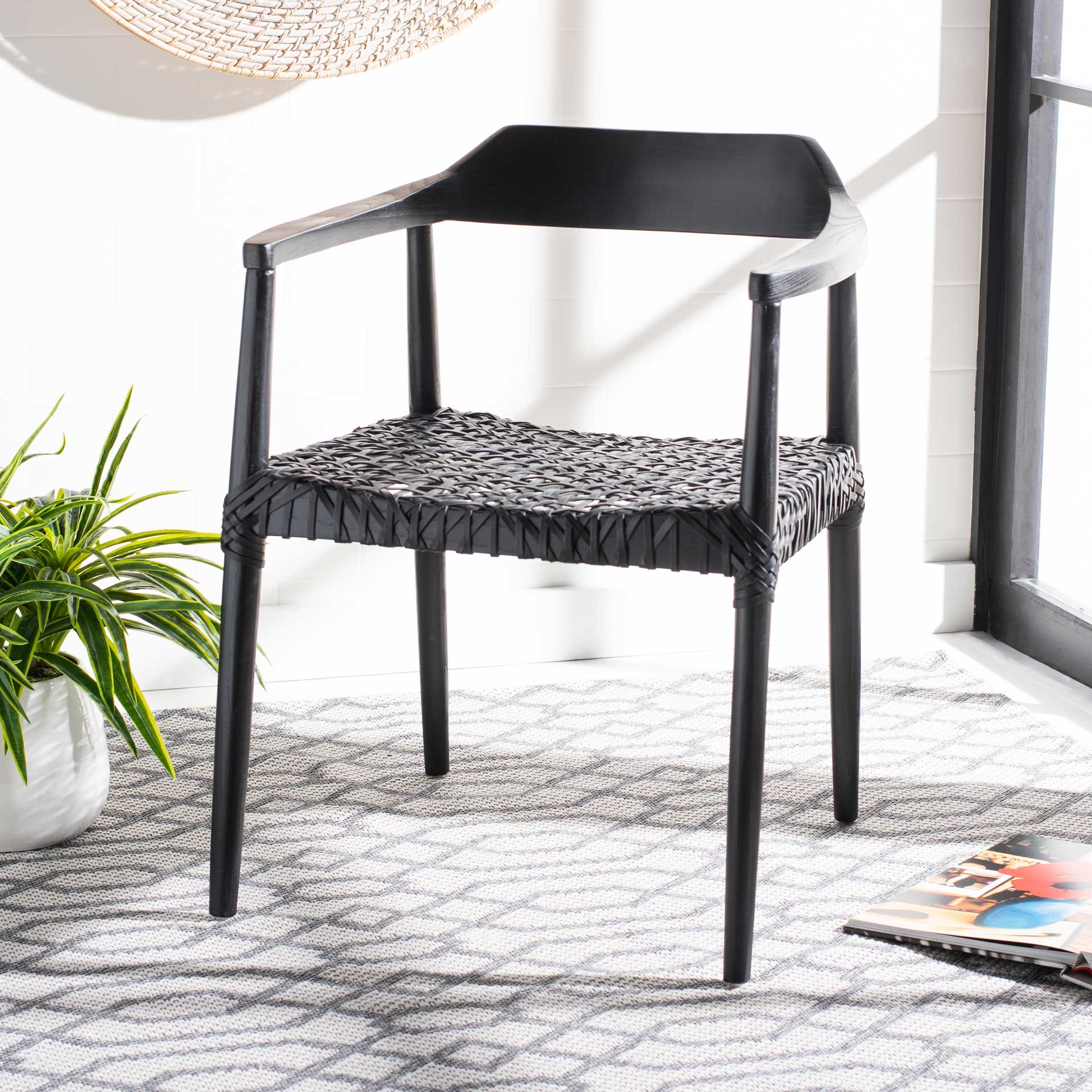 Murray Leather Woven Accent Chair Black - Image 4
