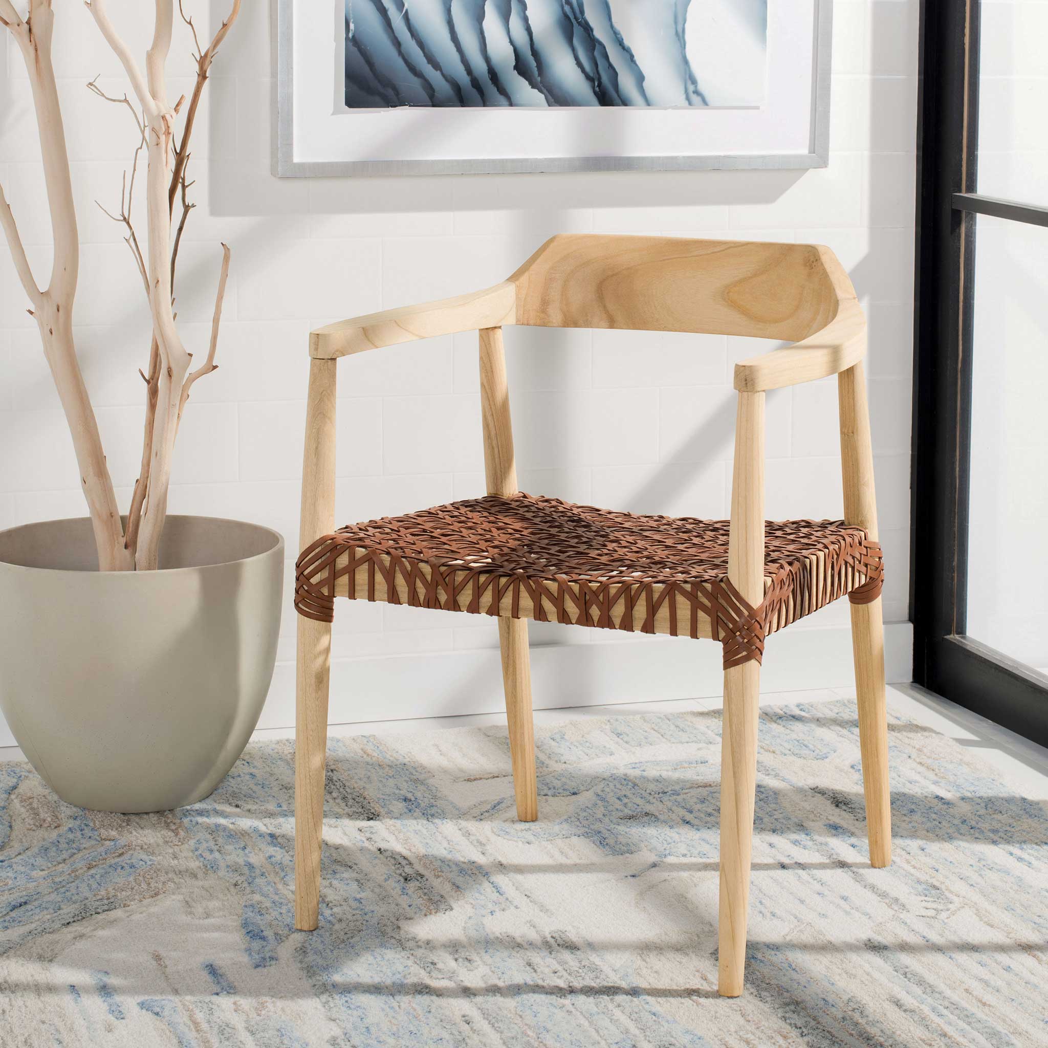 Murray Leather Woven Accent Chair Natural - Image 7