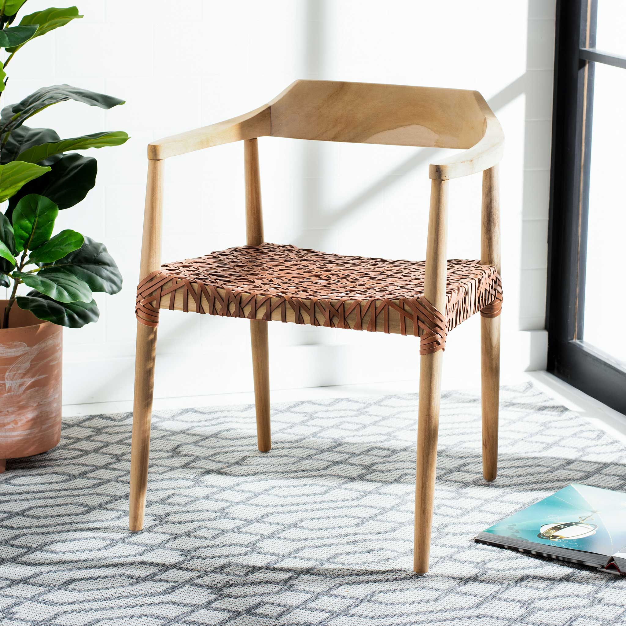 Murray Leather Woven Accent Chair Natural/Honey - Image 9
