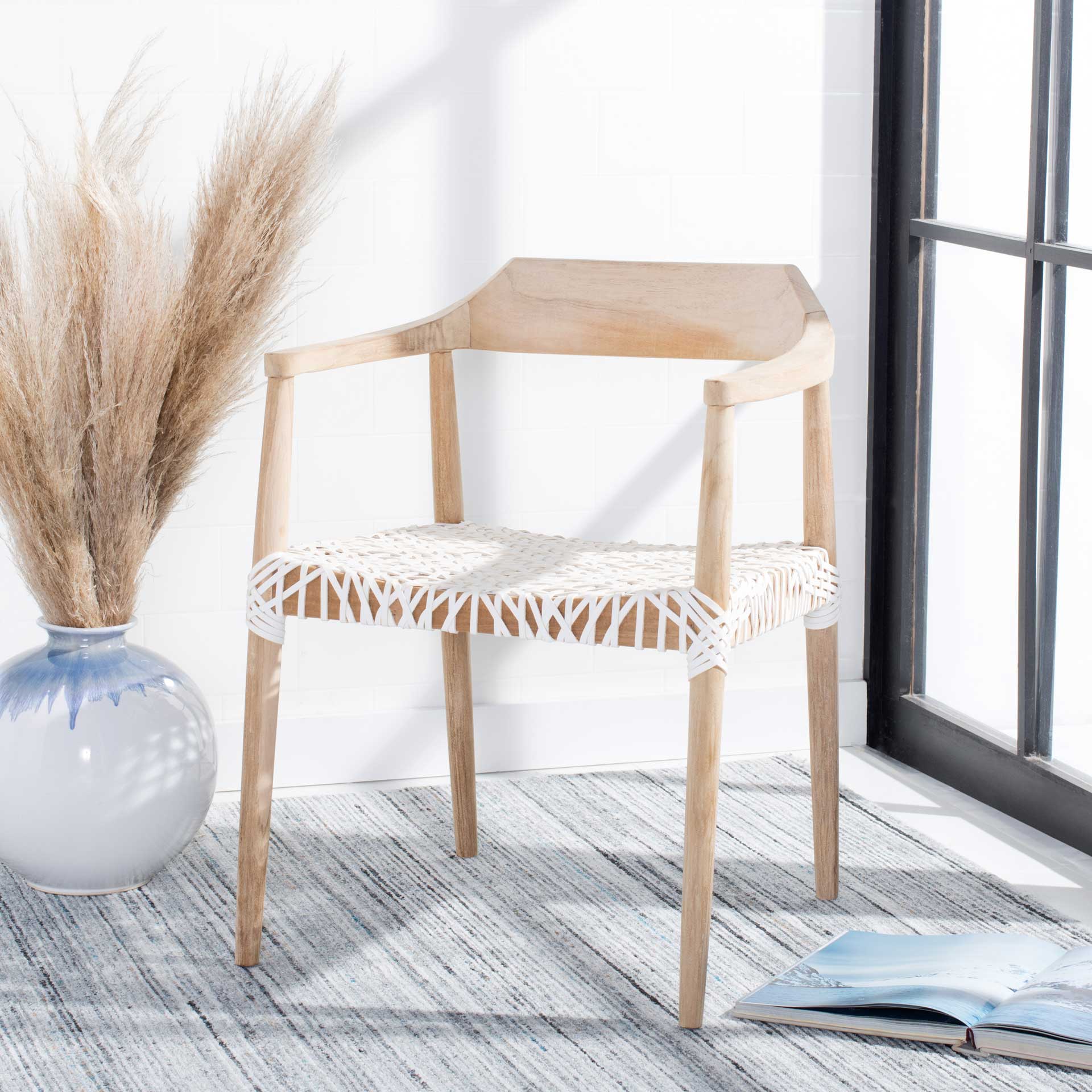 Murray Leather Woven Accent Chair Natural/White - Image 4