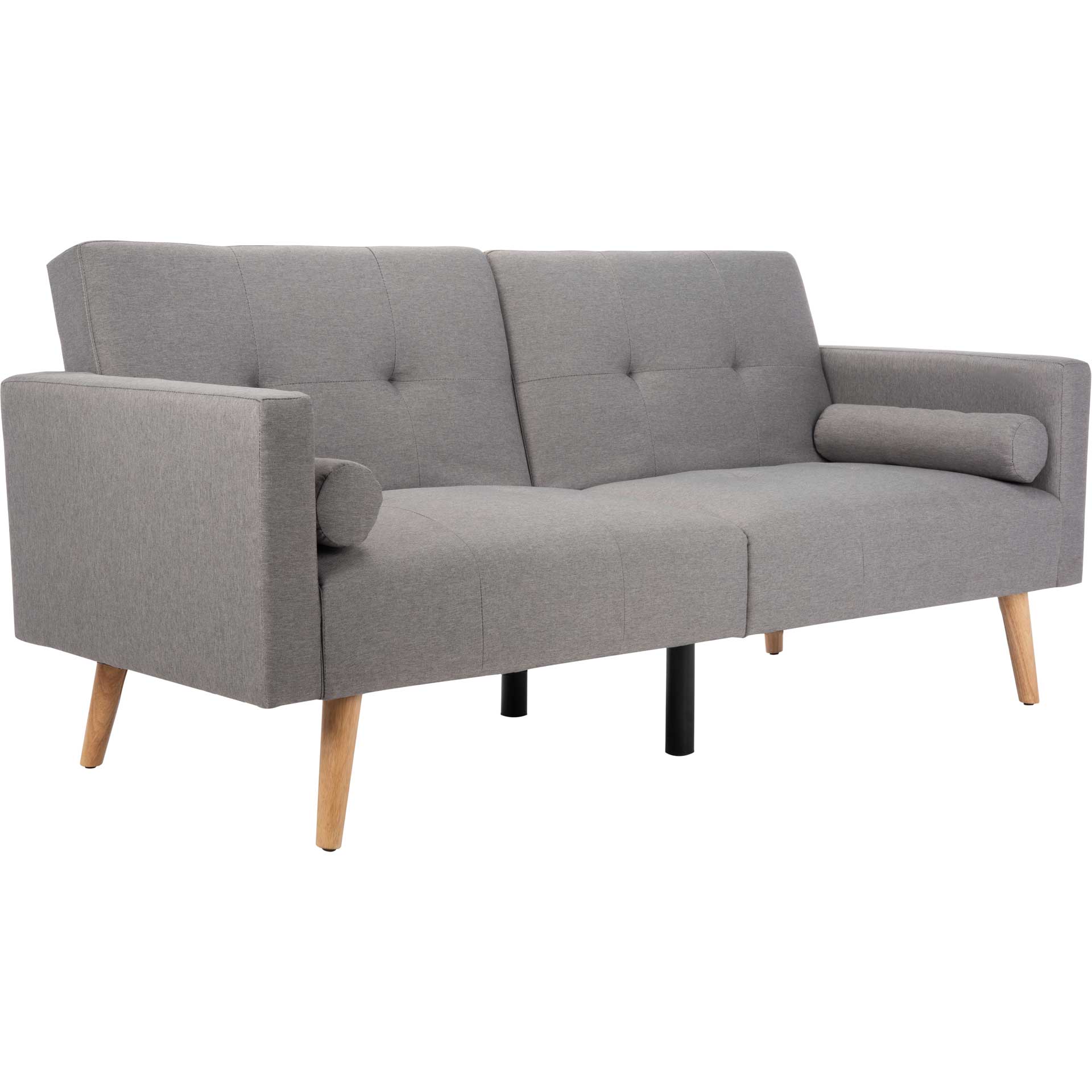 Musa Foldable Futon Bed With Pillow Gray Linen - Image 2